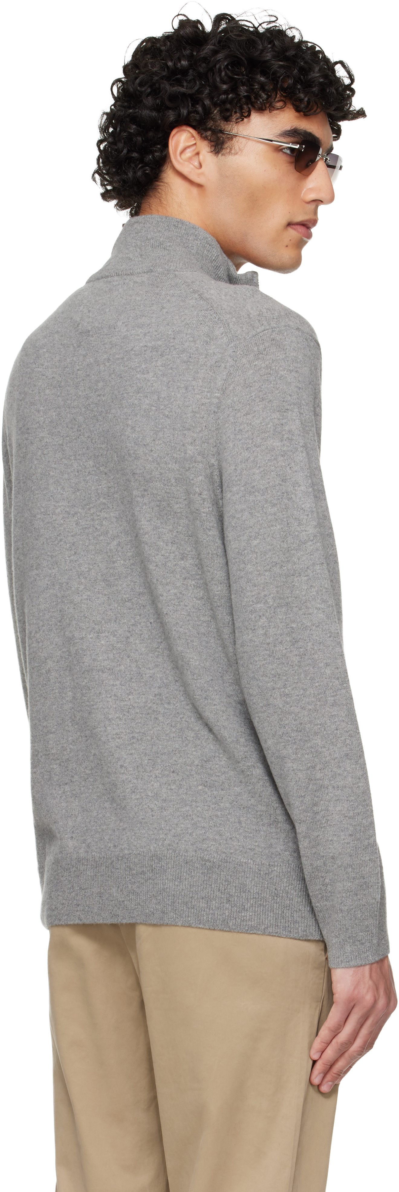 Polo Ralph Lauren: Gray Wool Quarter Zip Sweater | SSENSE