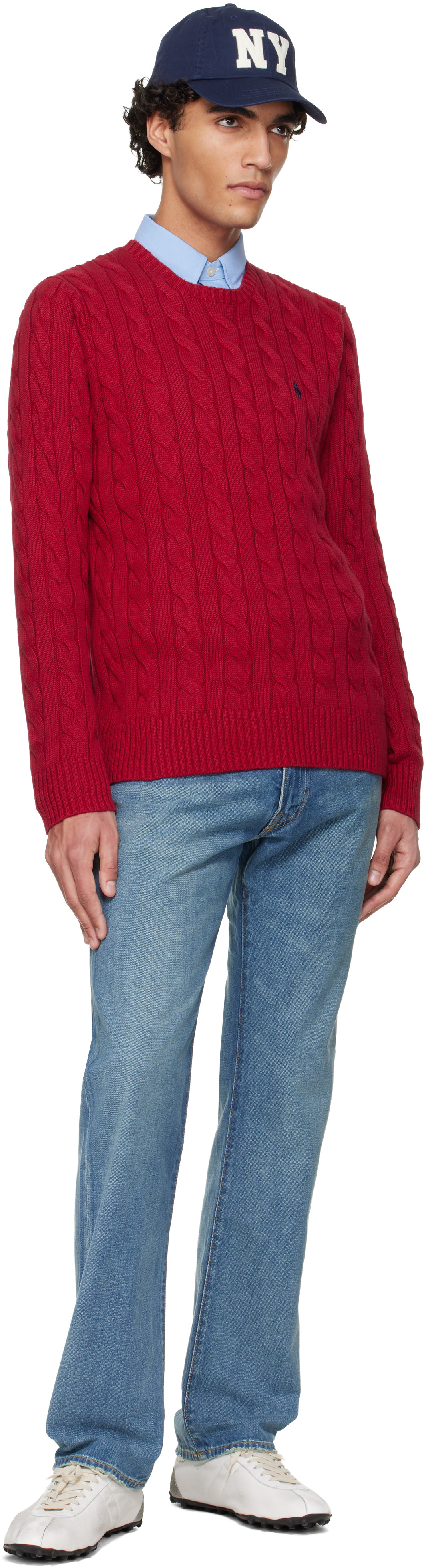 Polo Ralph Lauren: レッド ケーブルニット コットン セーター
