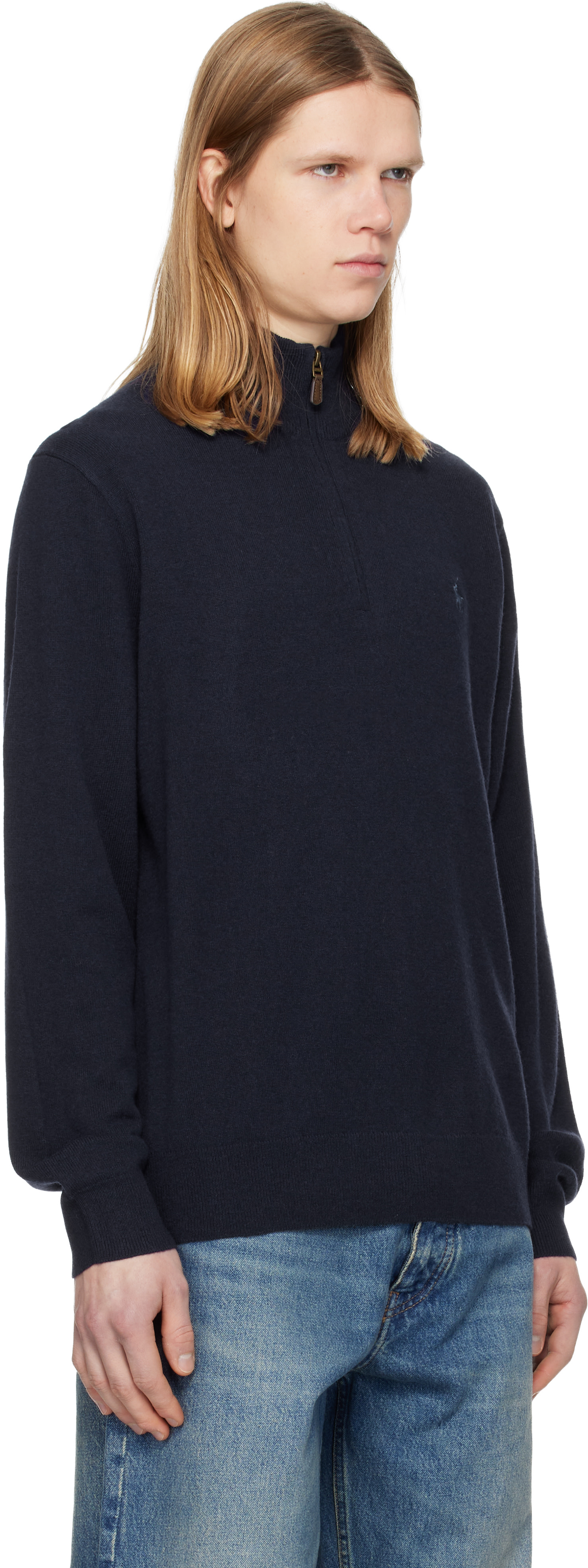 Polo Ralph Lauren: ネイビー ウール ハーフジップ プルオーバー