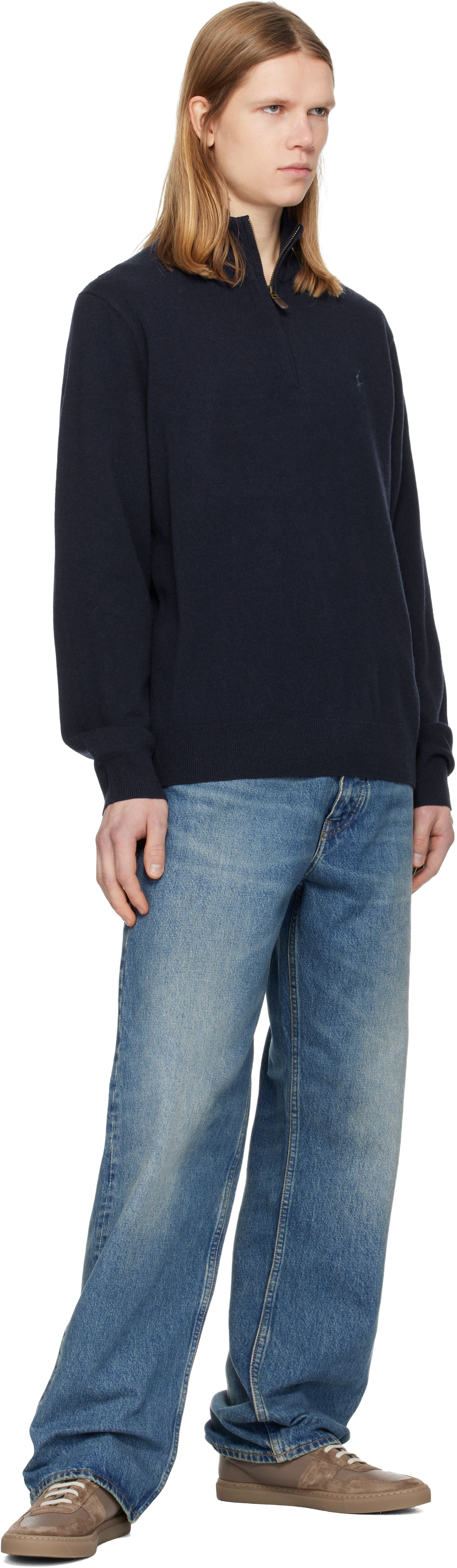 Polo Ralph Lauren: ネイビー ウール ハーフジップ プルオーバー