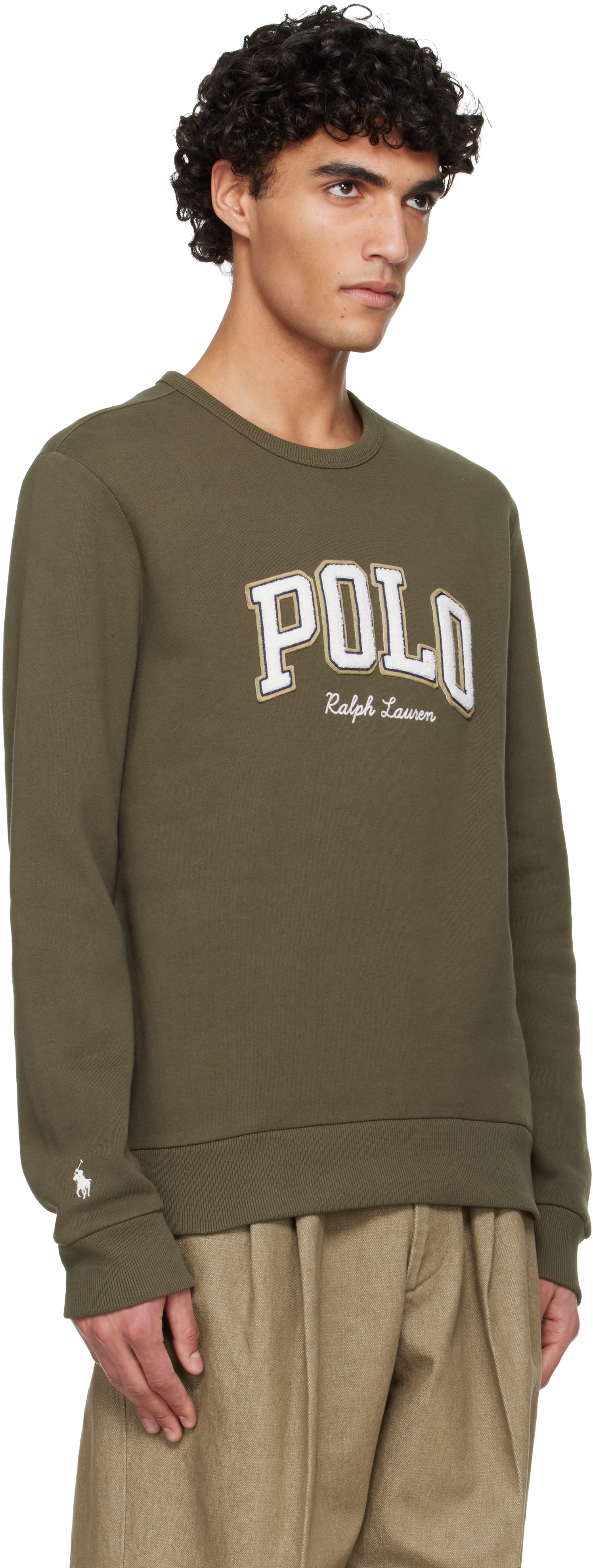 Polo Ralph Lauren: Khaki Logo Fleece Sweatshirt | SSENSE