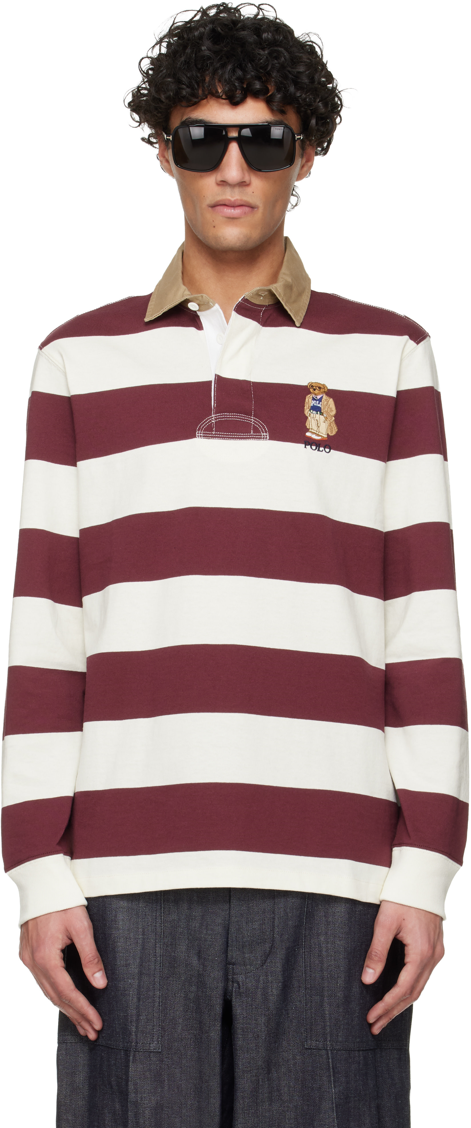 Polo Ralph Lauren: Red & White Classic-Fit 'Polo Bear' Rugby Long