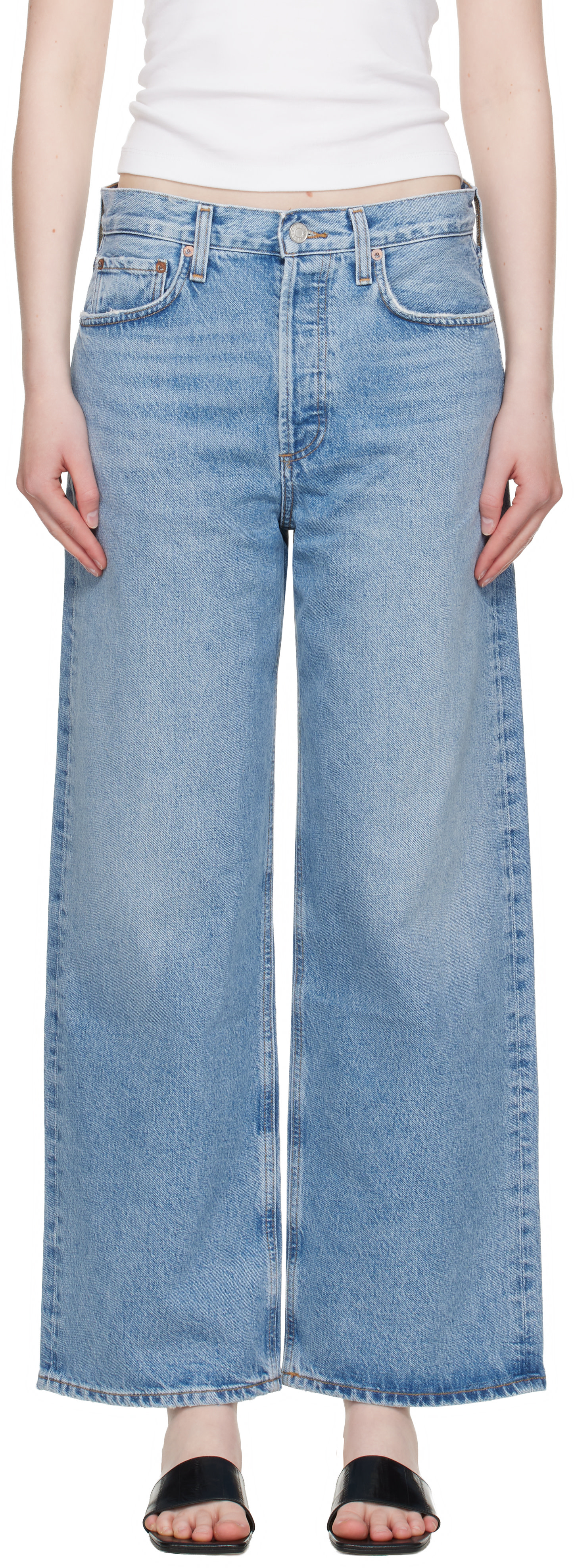 AGOLDE - Jean ample bleu à taille basse