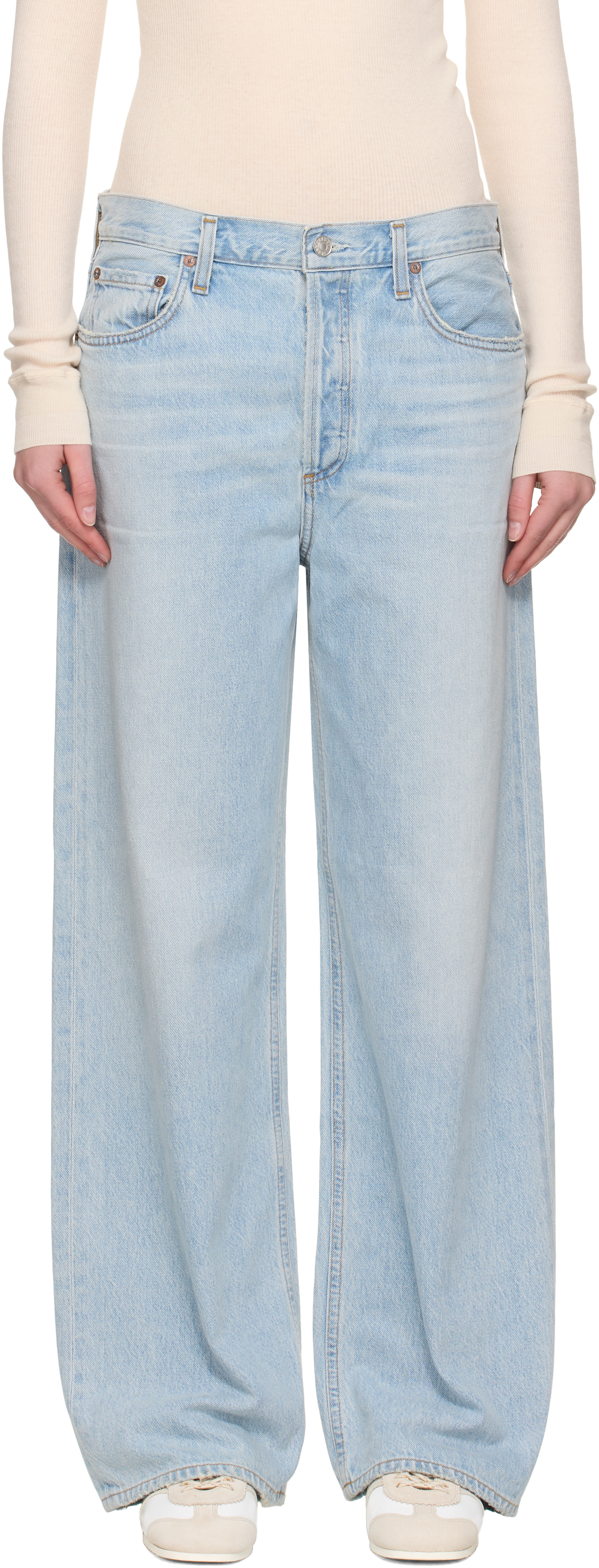 AGOLDE - Jean ample bleu à taille basse