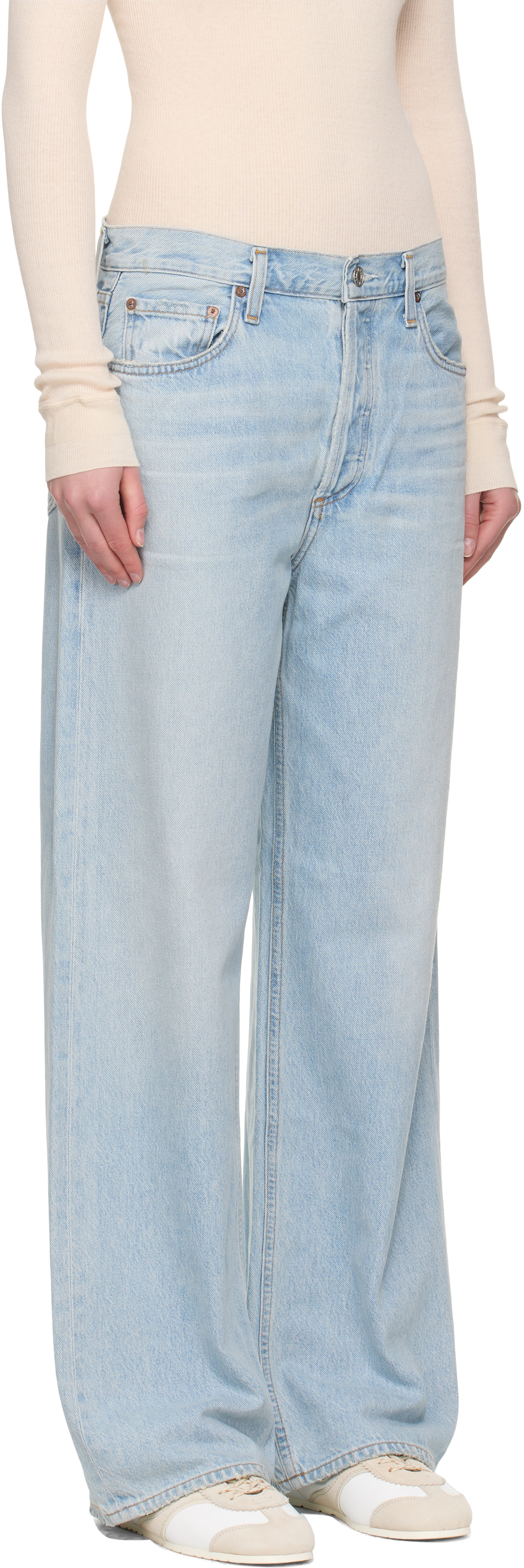 AGOLDE - Jean ample bleu à taille basse