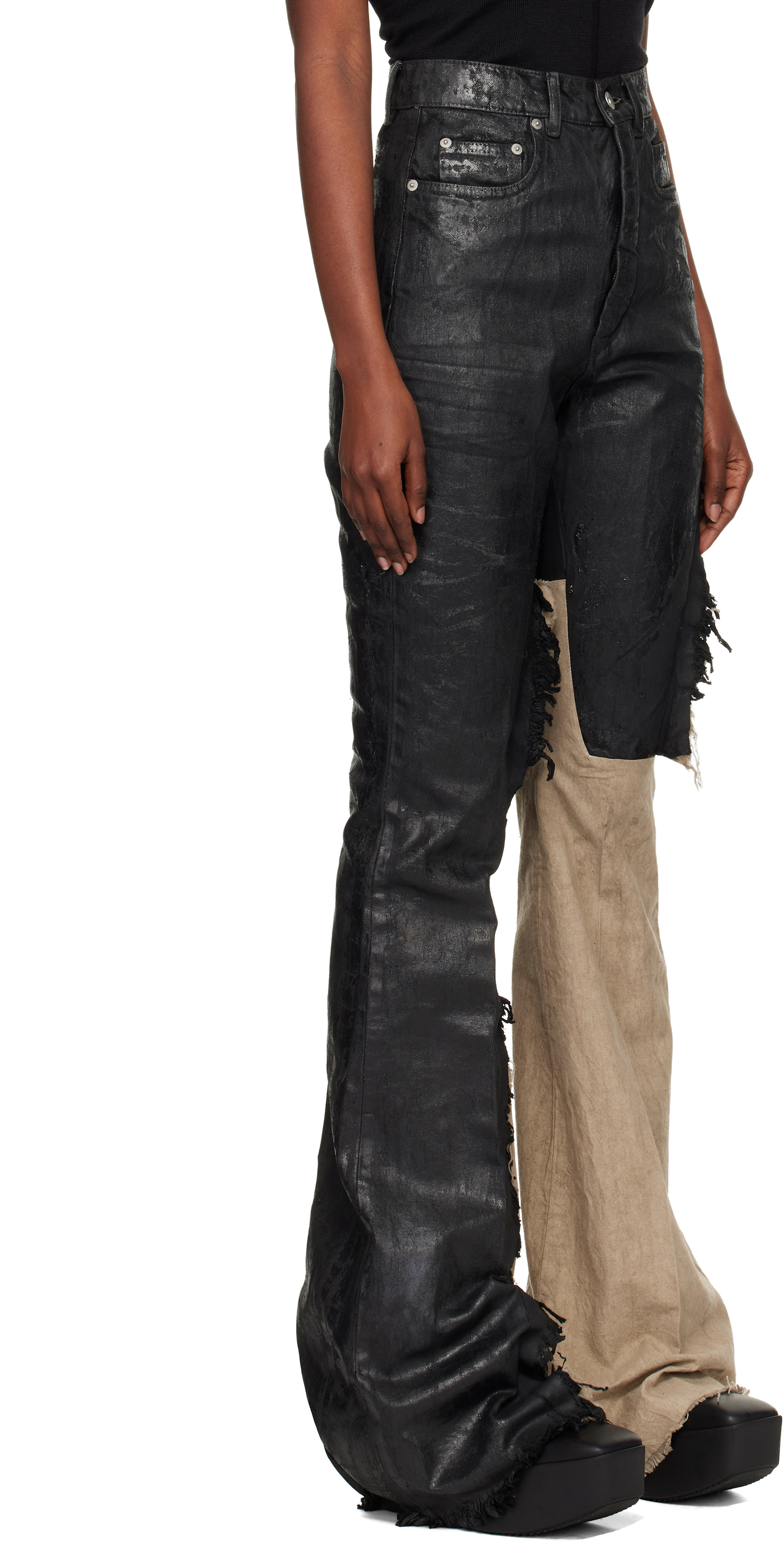 Rick Owens: Black & Off-White Concordians Bolan Bootcut Jeans 