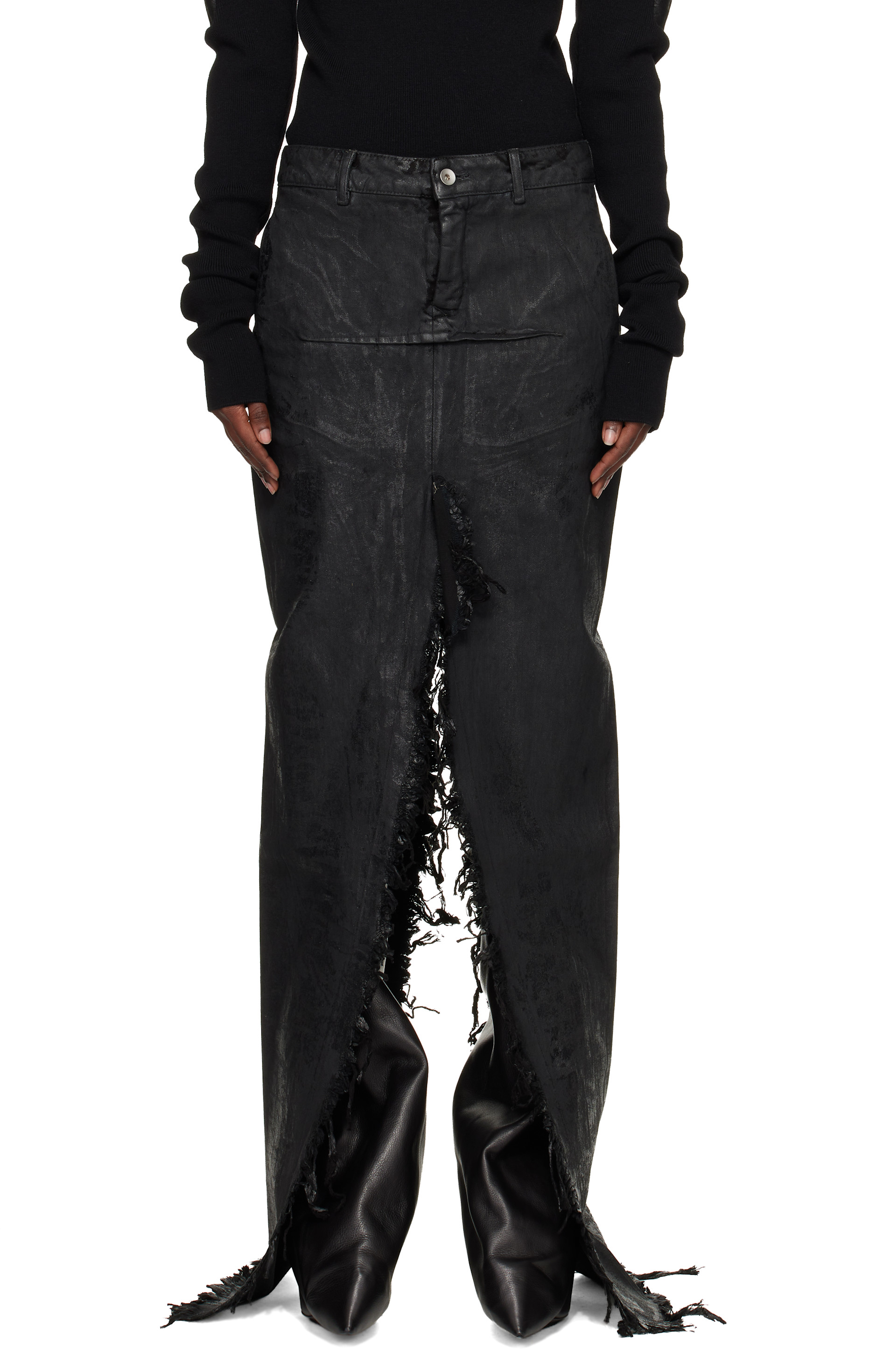 Rick Owens: Black Concordians Runway Sliced Denim Maxi Skirt | SSENSE