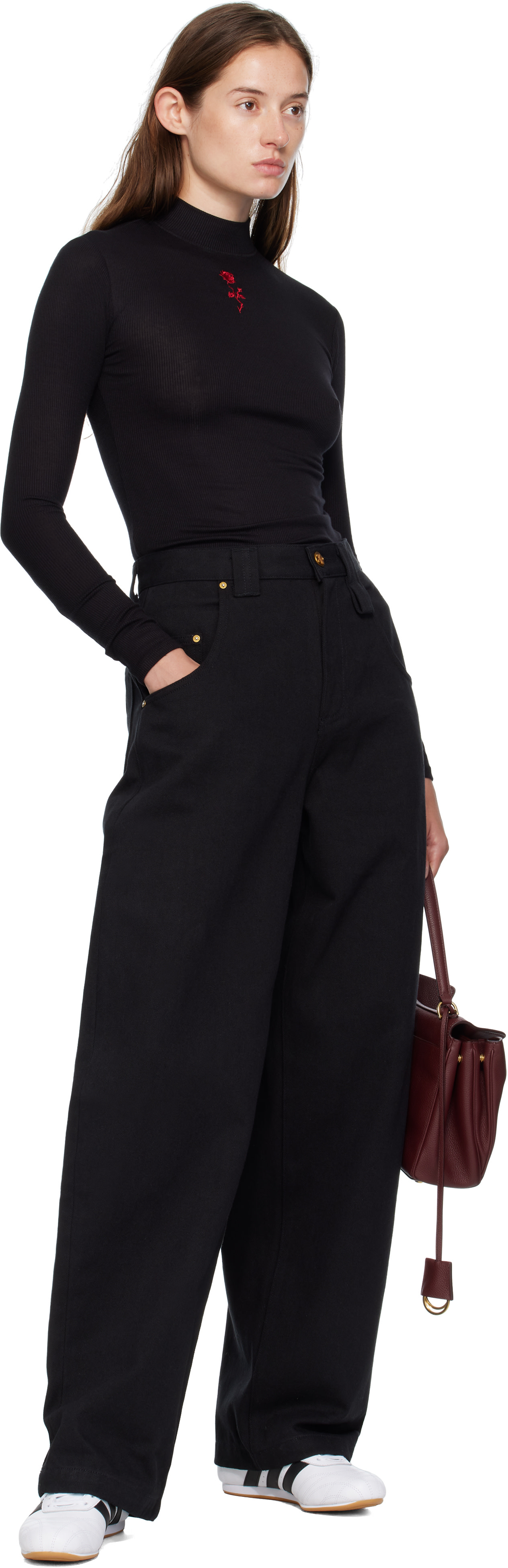 WILLY CHAVARRIA: Black Gabriela Mock Neck Top | SSENSE