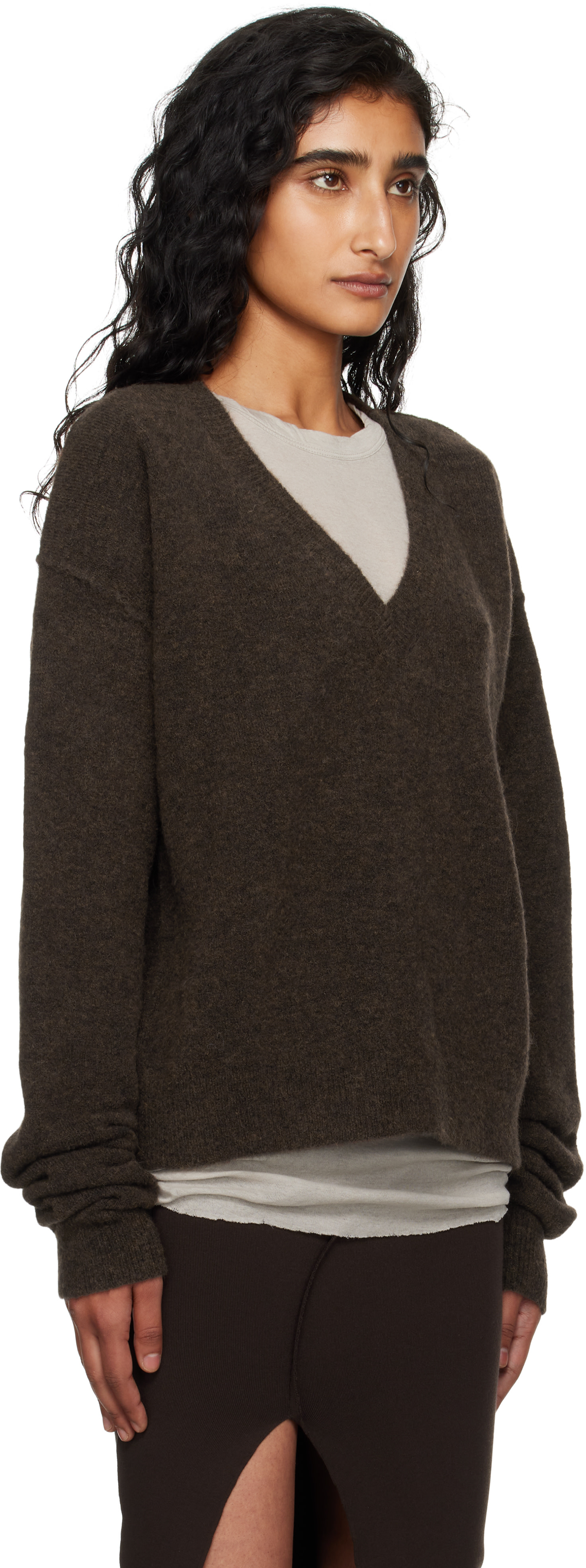 Rick Owens: Brown Concordians Tommy V-Neck Sweater | SSENSE