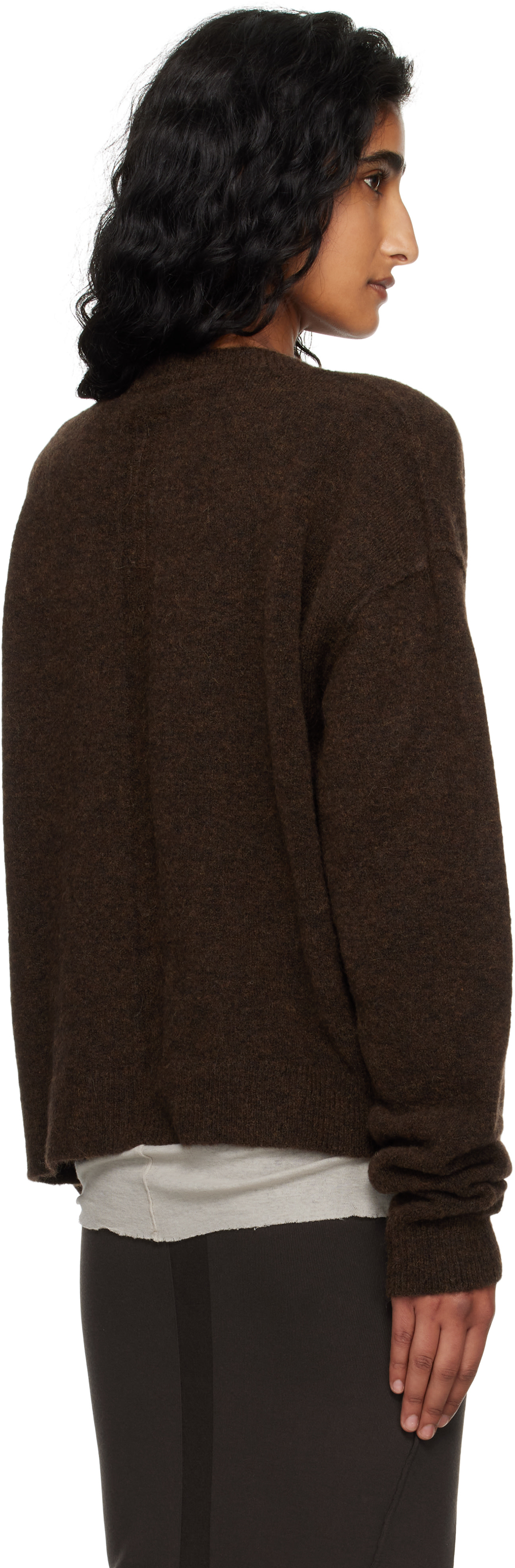 Rick Owens: Brown Concordians Tommy V-Neck Sweater | SSENSE Rick Owens: Brown Concordians Tommy V-Neck Sweater | SSENSE