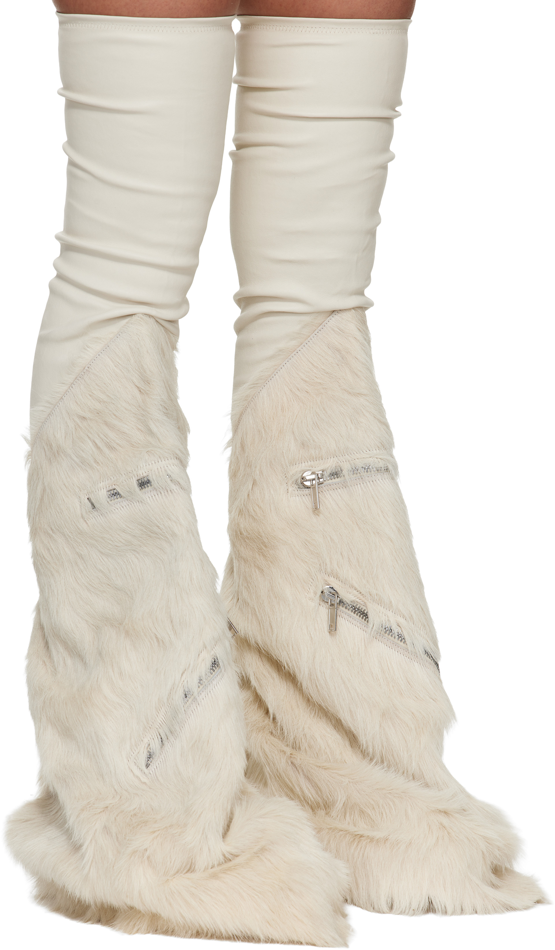 Rick Owens: オフホワイト Temple Cargo Fetish Sneaks ロングブーツ 