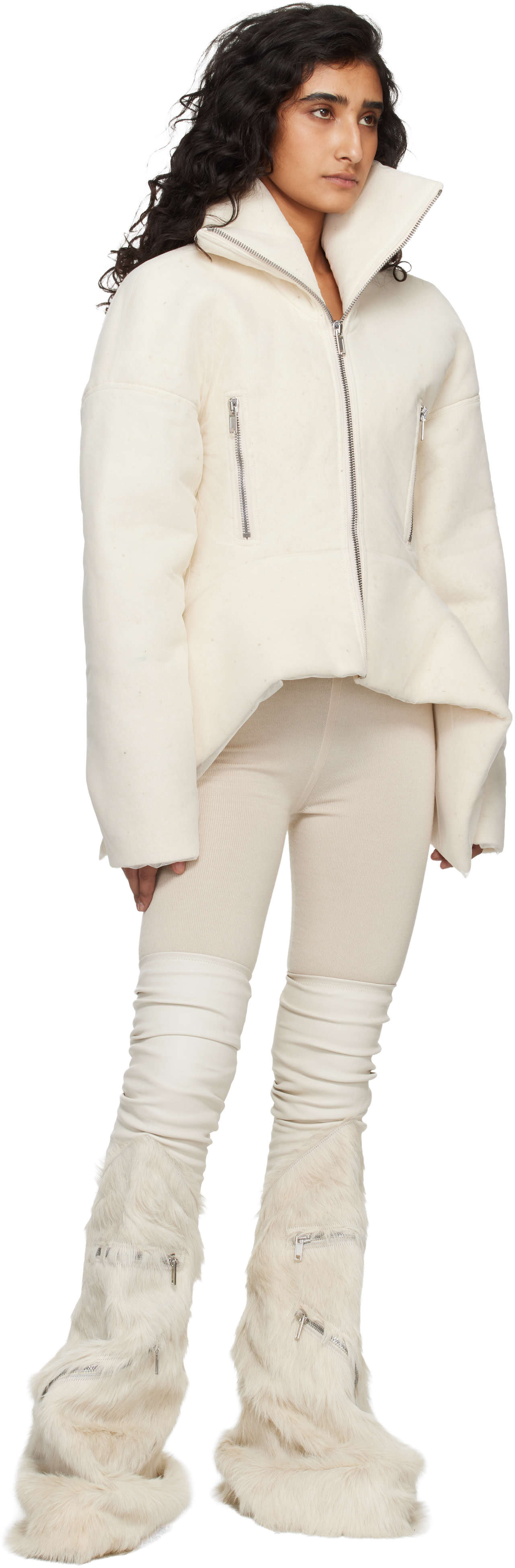 Rick Owens: オフホワイト Temple Cargo Fetish Sneaks ロングブーツ 