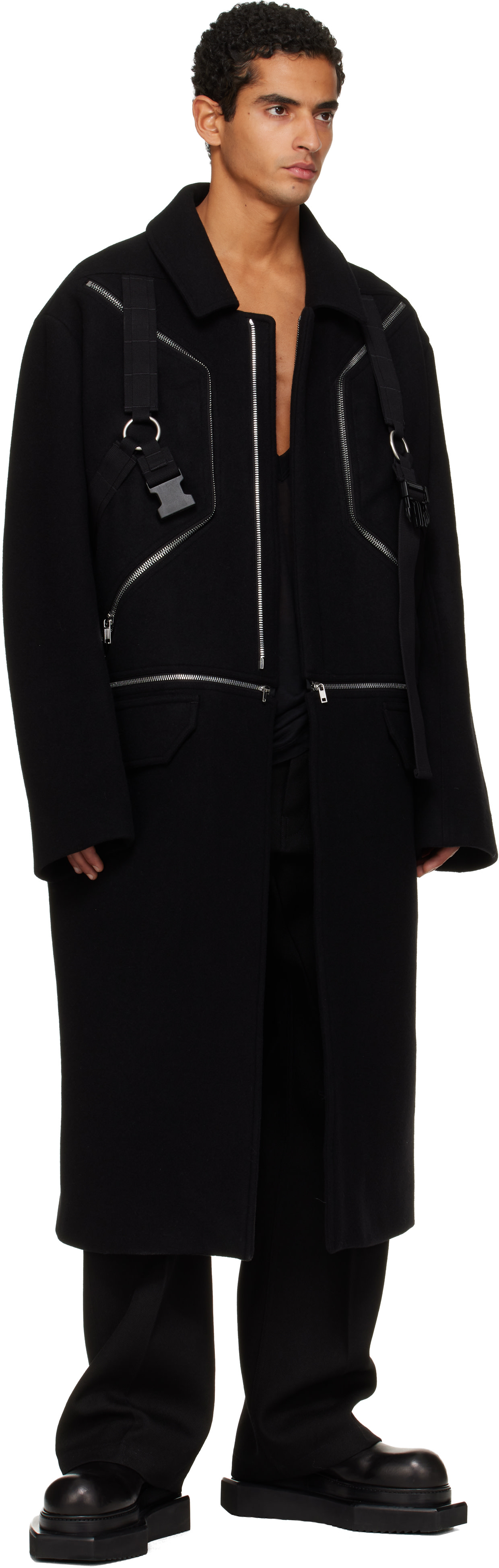 Rick Owens: Black Concordians Blixa Jumbo Mac Coat | SSENSE