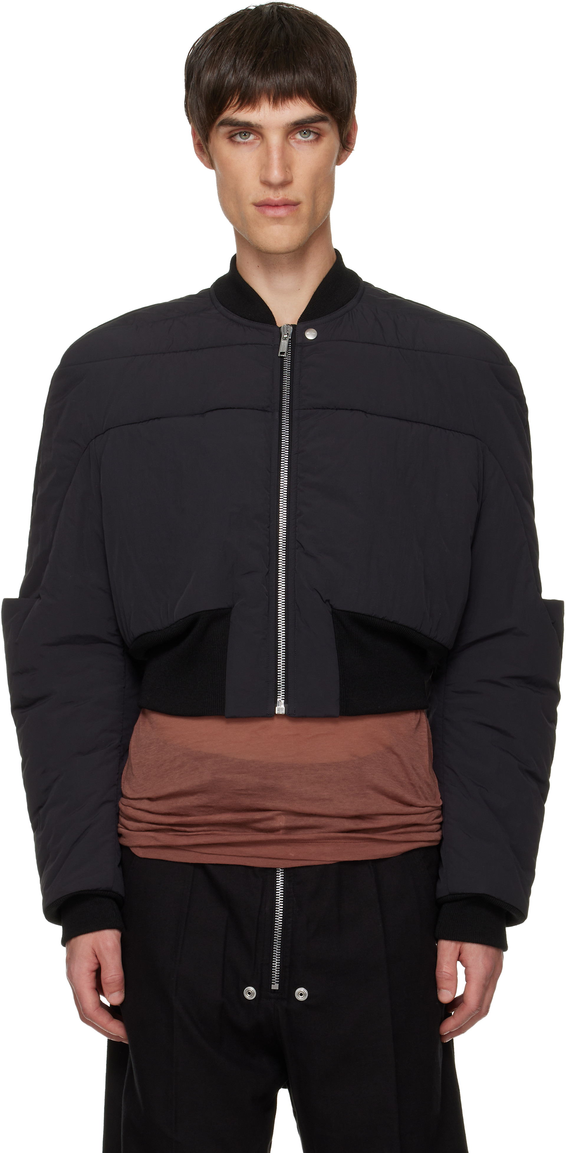 Rick Owens: Black Concordians Girdered Down Bomber Jacket | SSENSE
