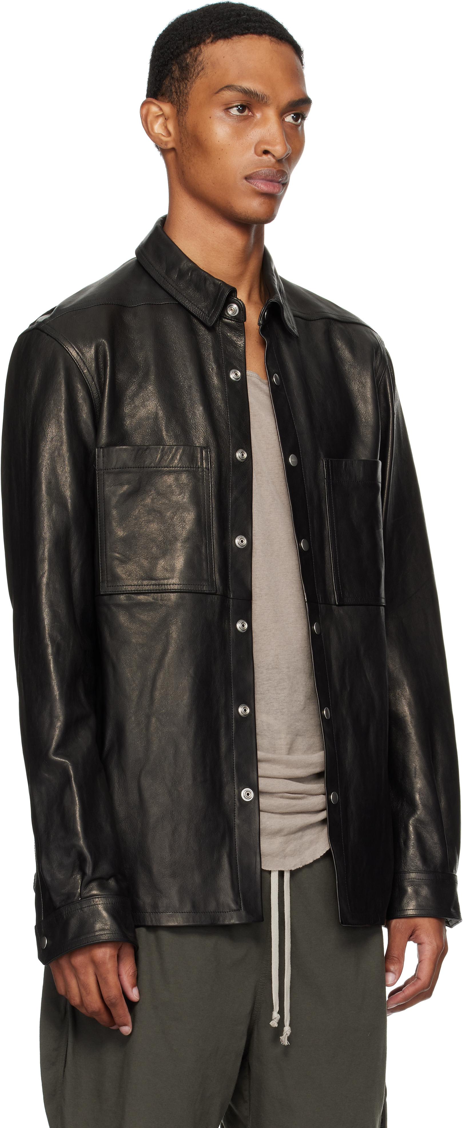 Rick Owens: ブラック Concordians Outershirt レザージャケット