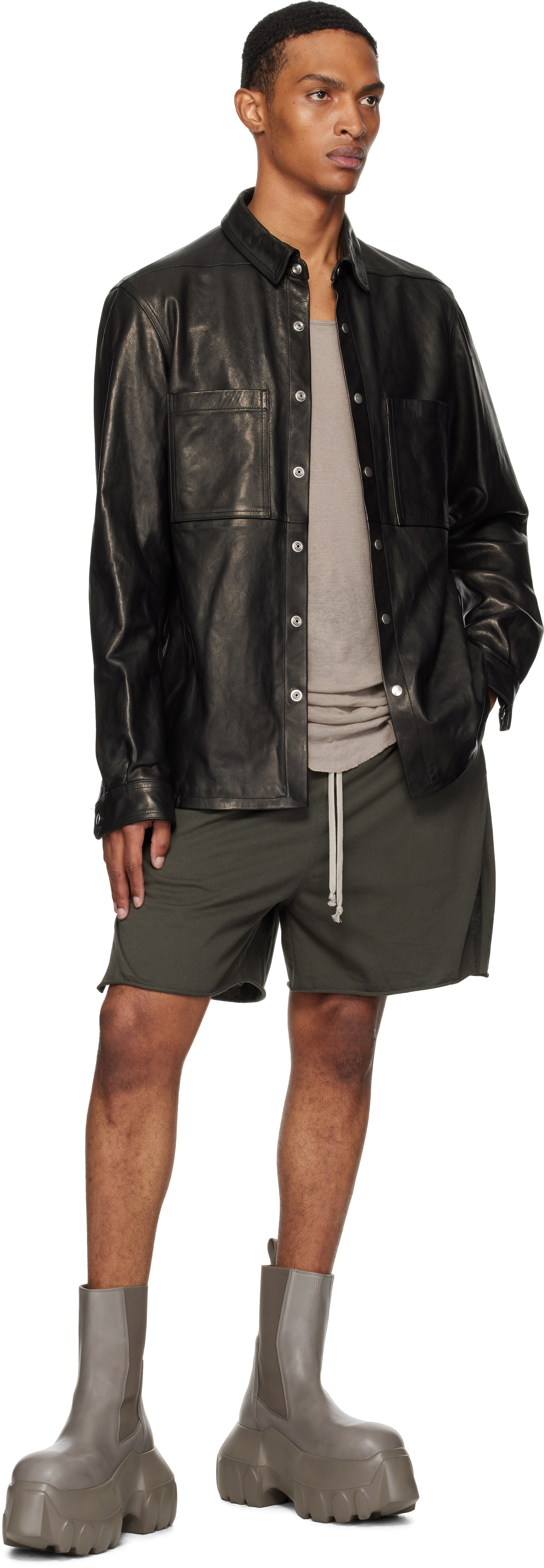Rick Owens: ブラック Concordians Outershirt レザージャケット