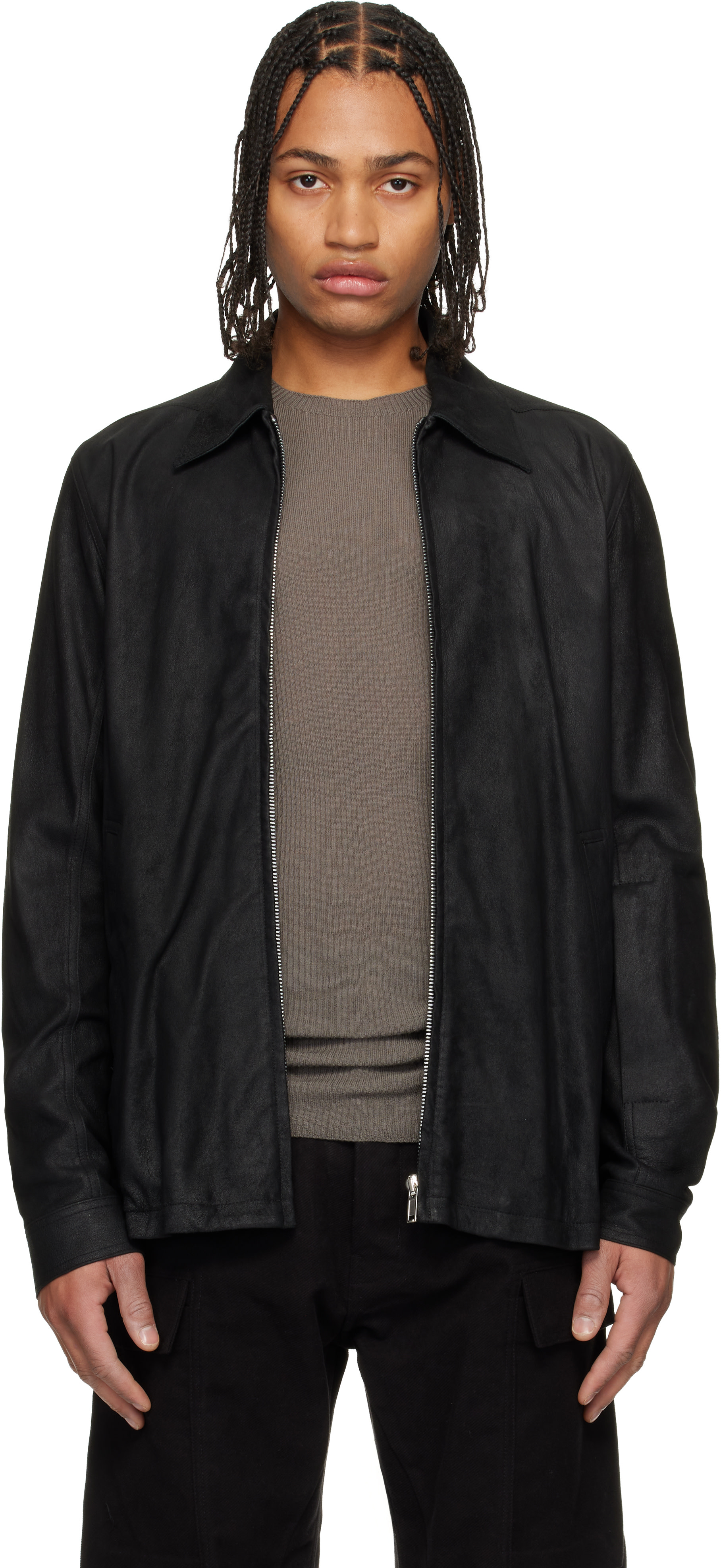 Rick Owens: Black Concordians Brad Leather Jacket | SSENSE