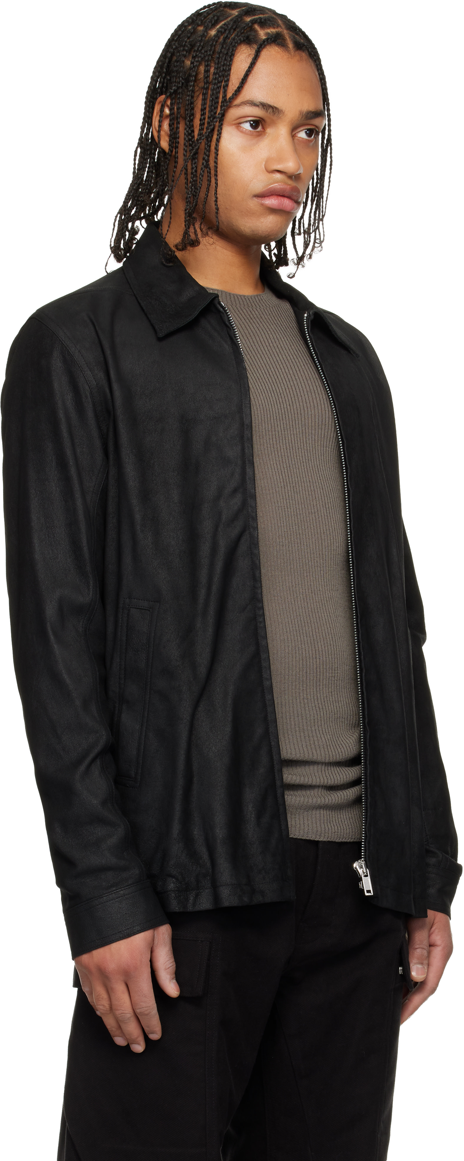 Rick Owens: Black Concordians Brad Leather Jacket | SSENSE
