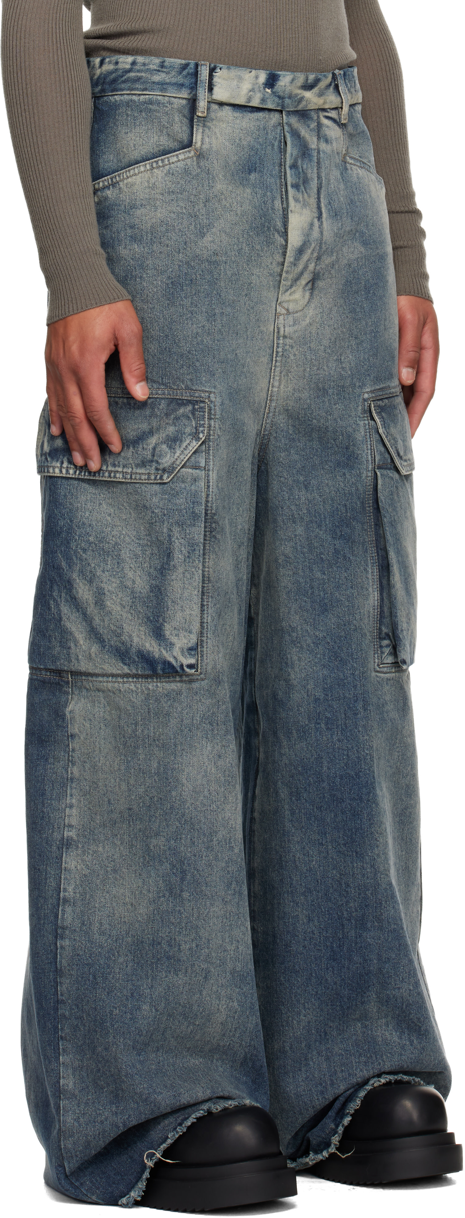 Rick Owens: Blue Concordians Mastadon Firbanks Denim Cargo Pants