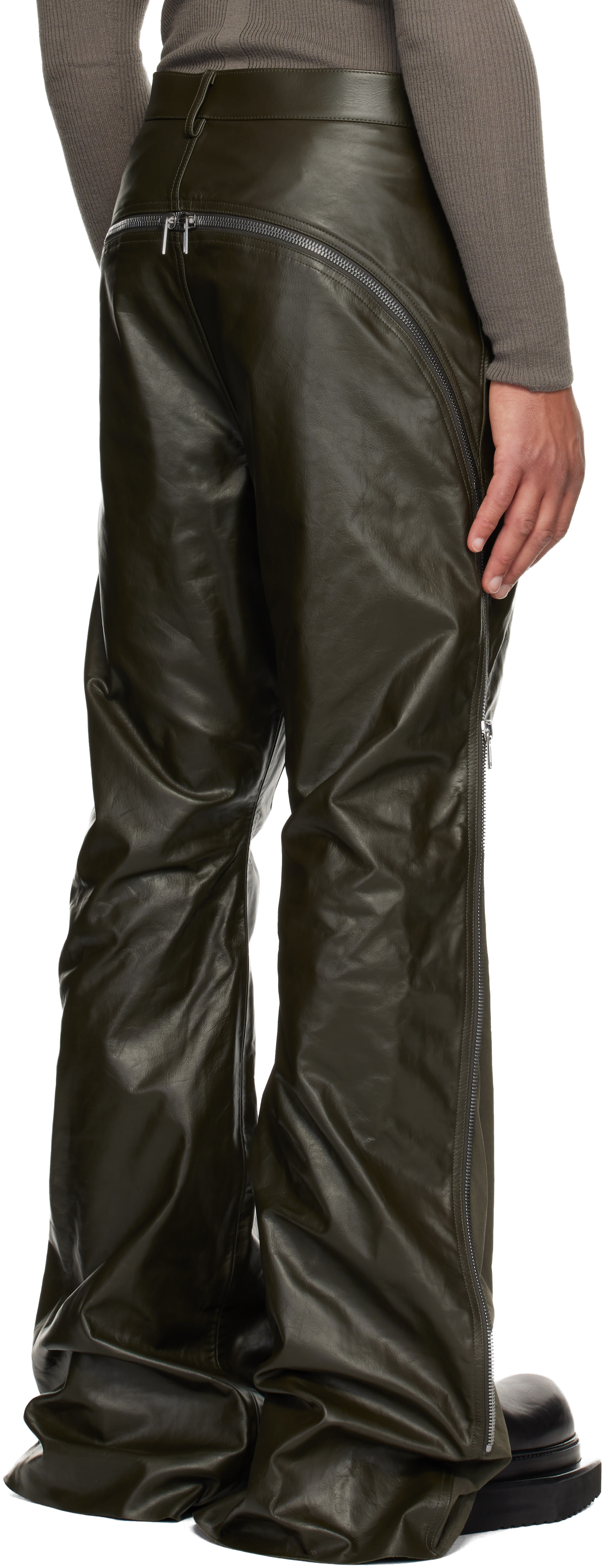 Rick Owens: カーキ Concordians Bolan Banana レザーパンツ | SSENSE 日本