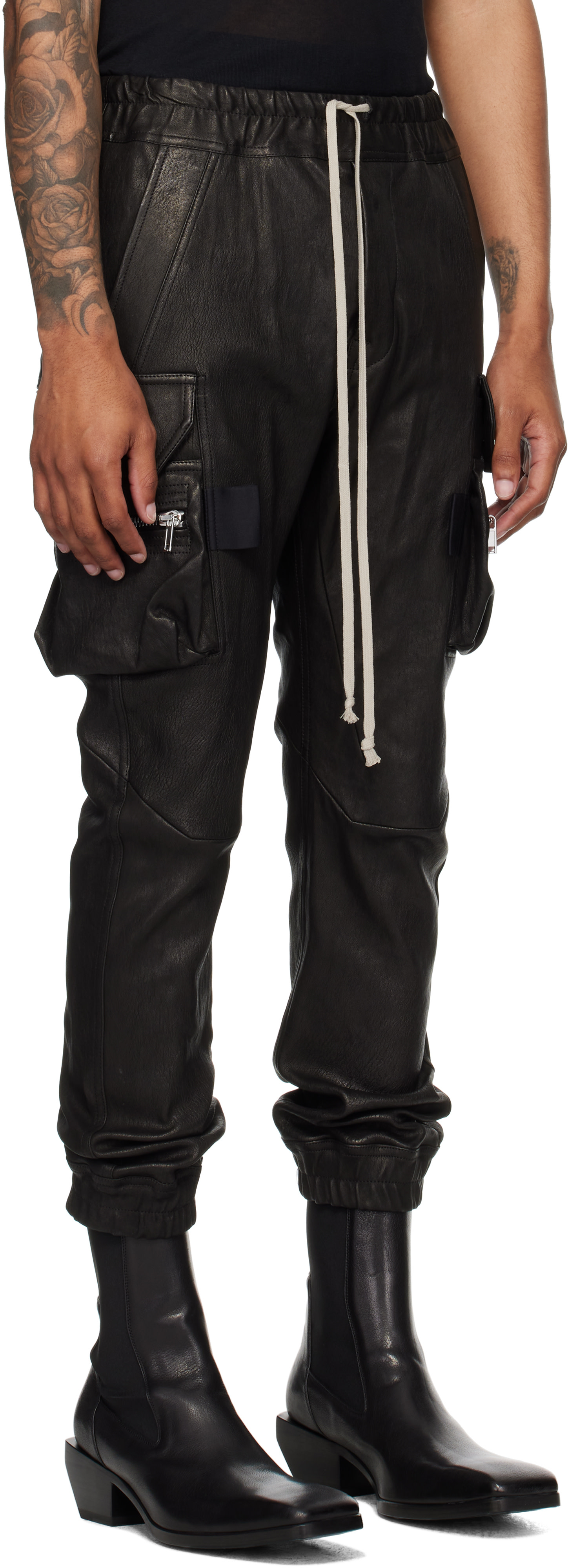 Rick Owens: Black Concordians Mastodon Leather Cargo Pants 
