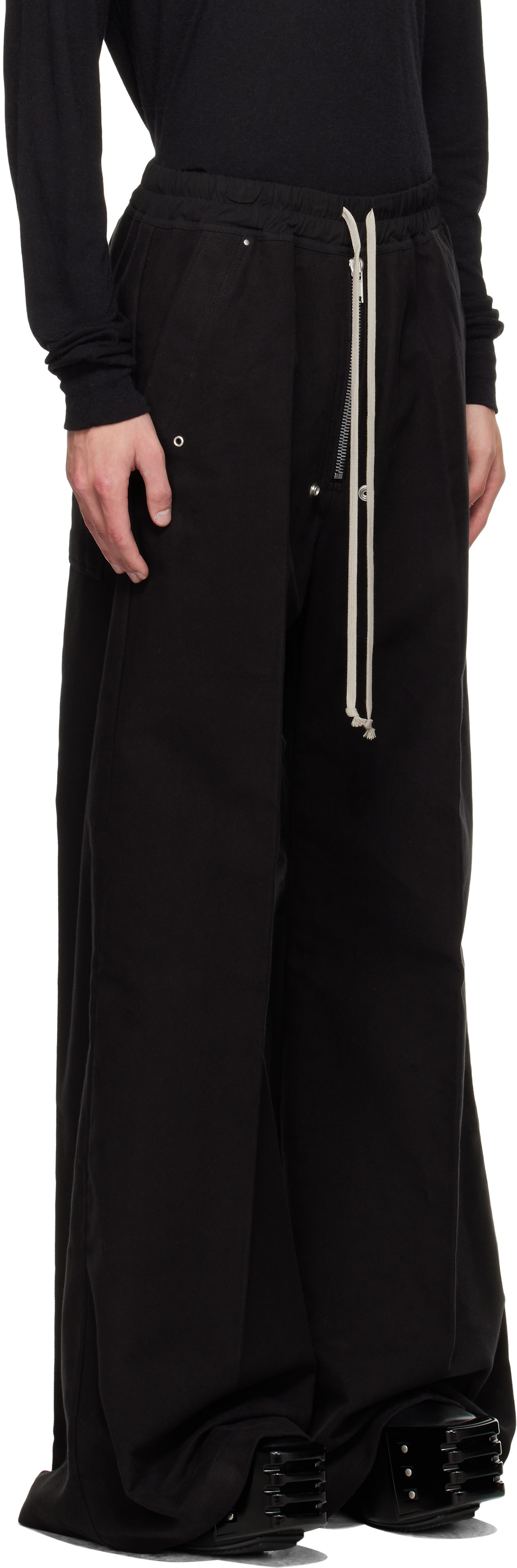 リックオウエンス　ブラック Concordians Bauhaus Bela Rick Owens: ブラック Concordians Bela ワイドパンツ | SSENSE 日本