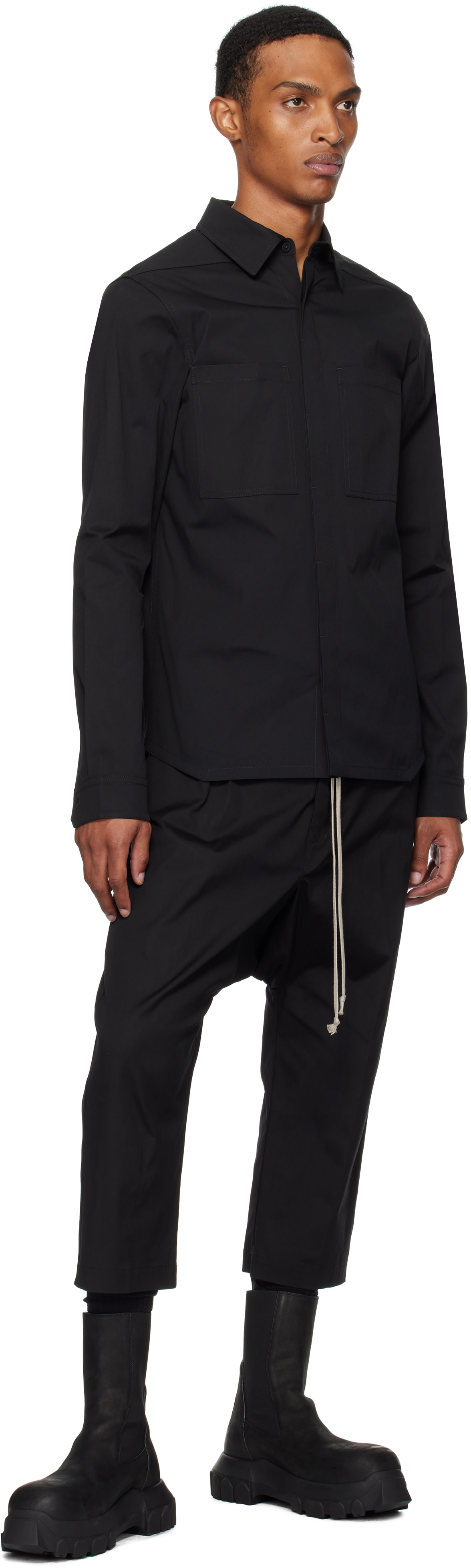 Rick Owens: Black Concordians Forever Drawstring Cropped Trousers Rick Owens: Black Concordians Forever Drawstring Cropped Trousers