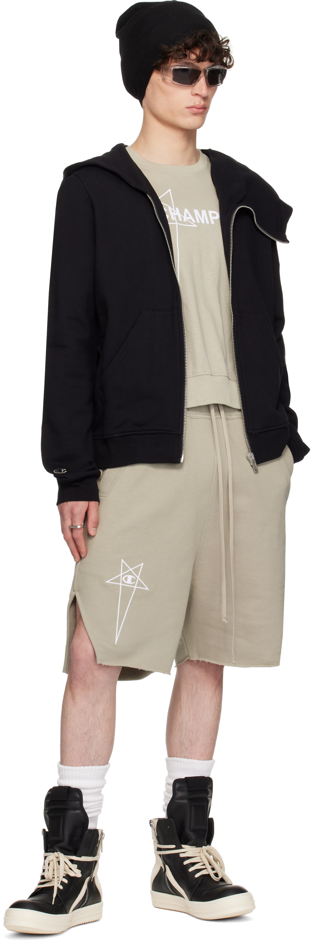 Rick Owens: Black Champion Edition Mountain Hoodie | SSENSE
