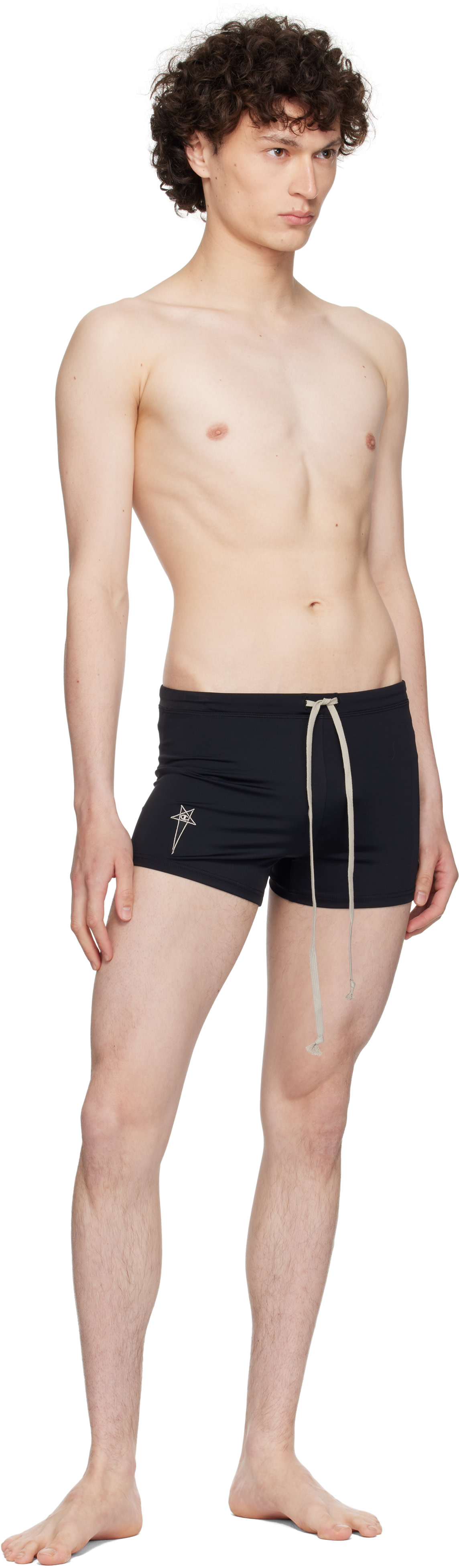 Rick Owens: Black Champion Edition Jersey Swim Shorts | SSENSE