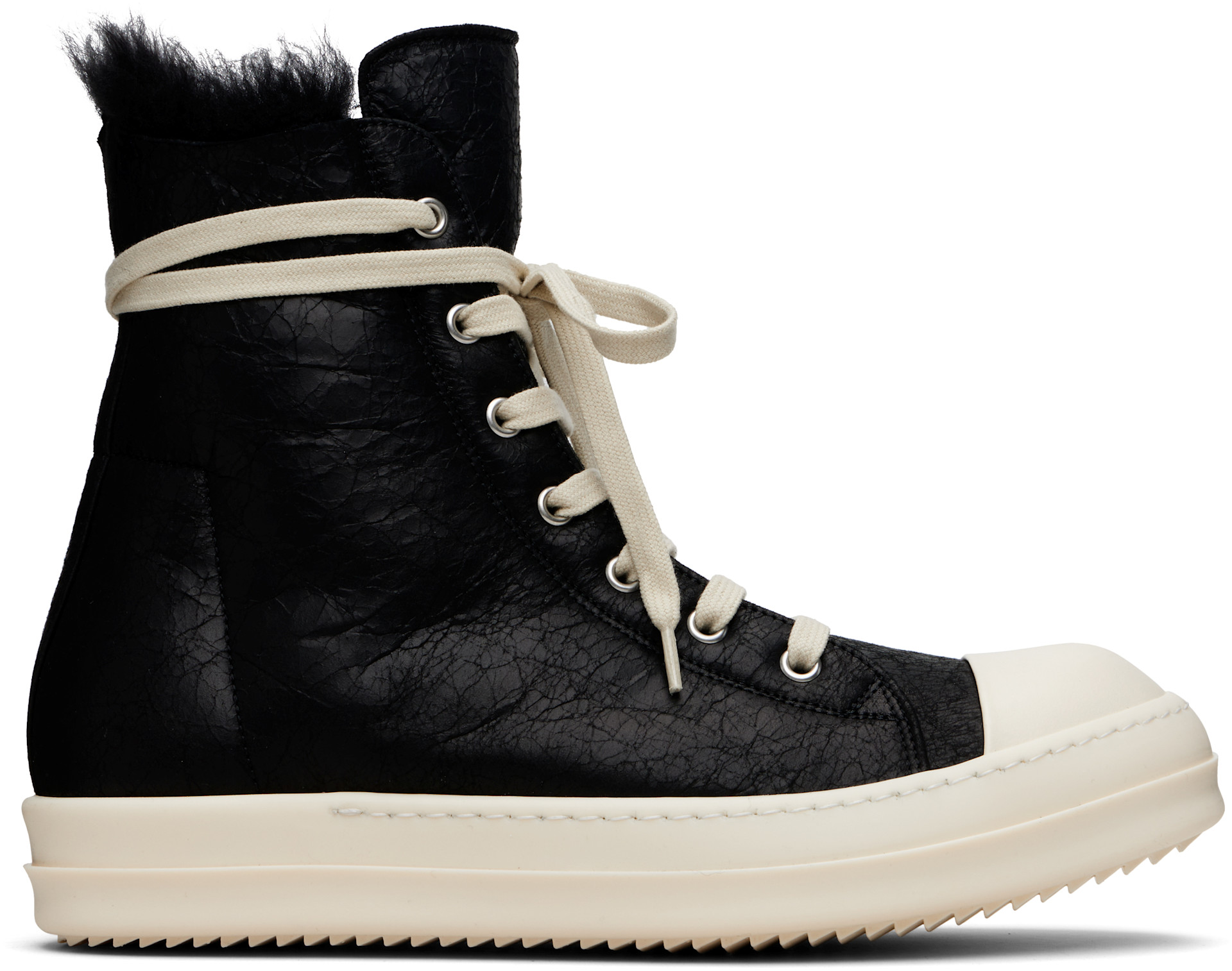 Rick Owens Black Leather High-Top Boots with White Cap Toes Rick Owen main image 4