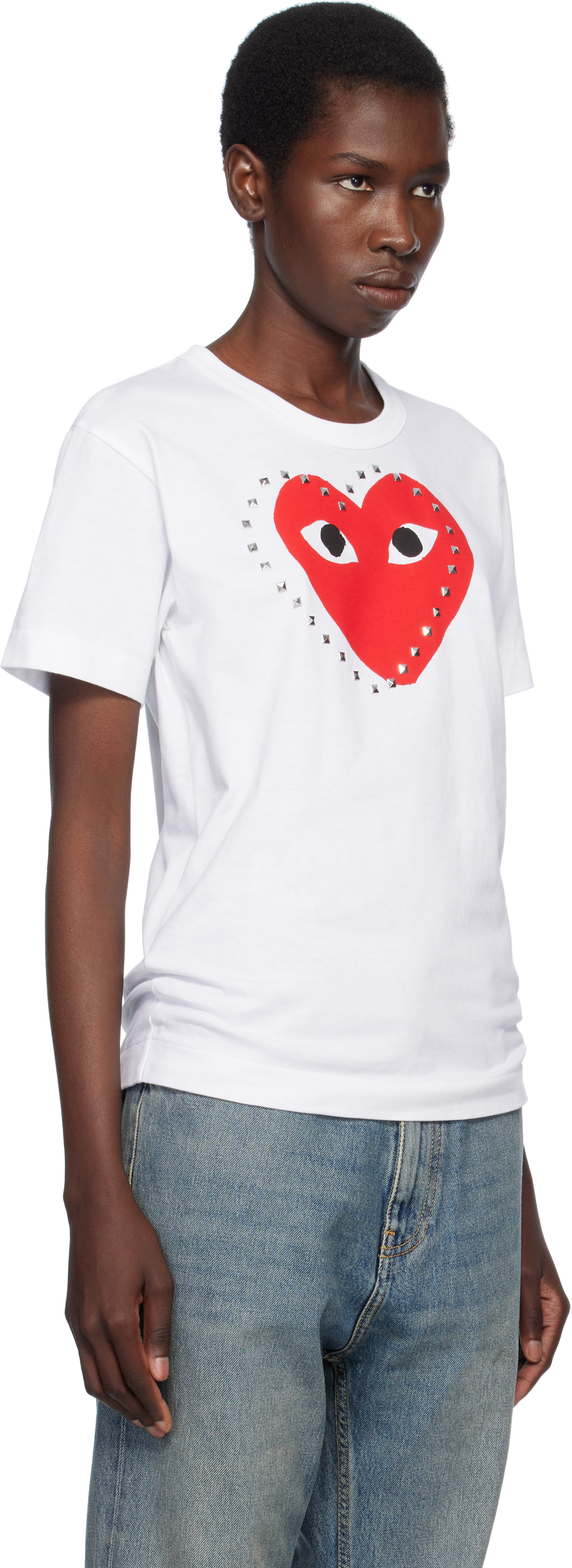 COMME des GARÇONS PLAY: ホワイト プリント レッドハート スタッズ T