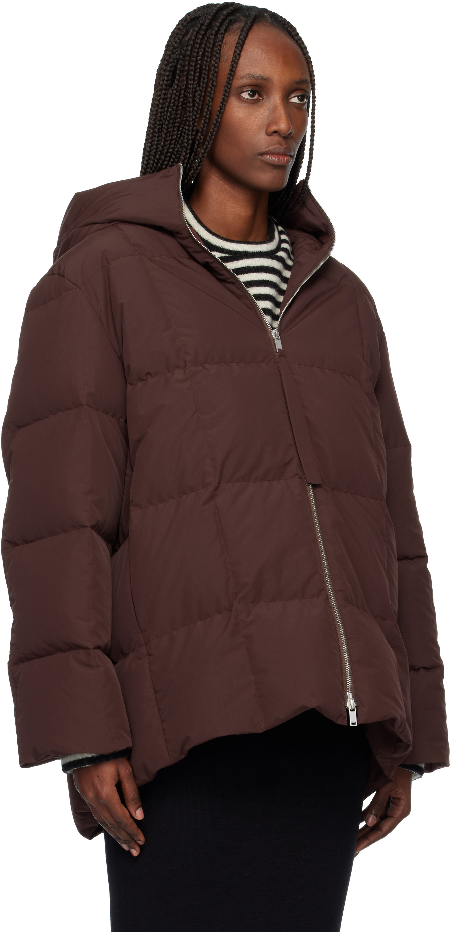Jil Sander: Burgundy Quilted Down Jacket | SSENSE Canada