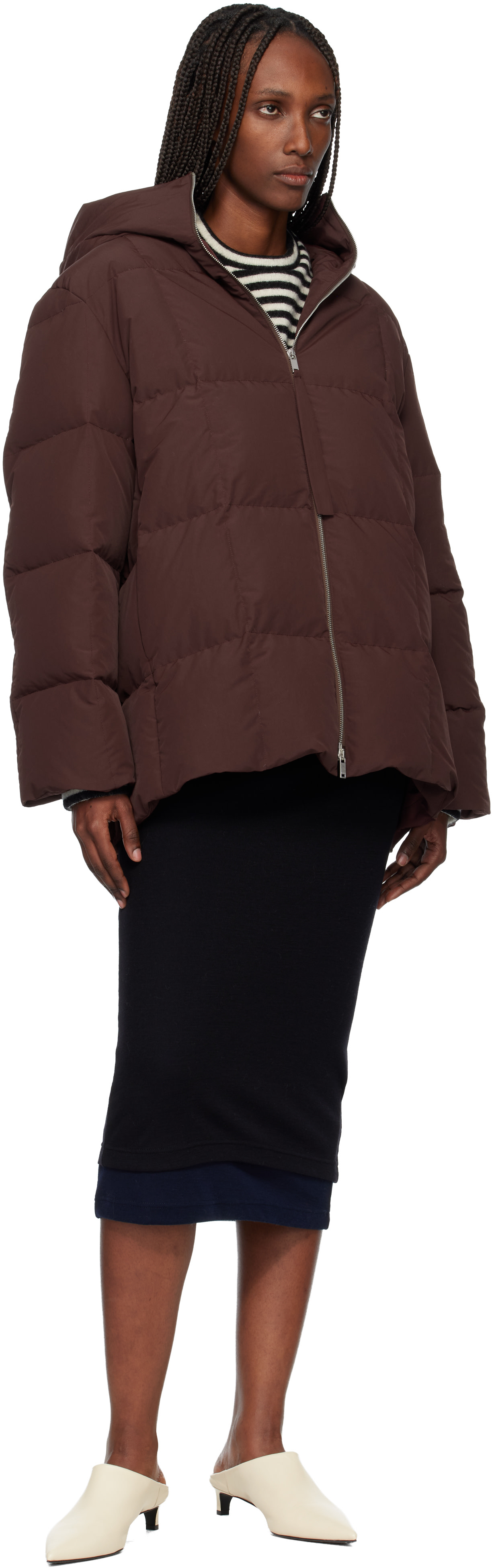 Jil Sander: Burgundy Quilted Down Jacket | SSENSE