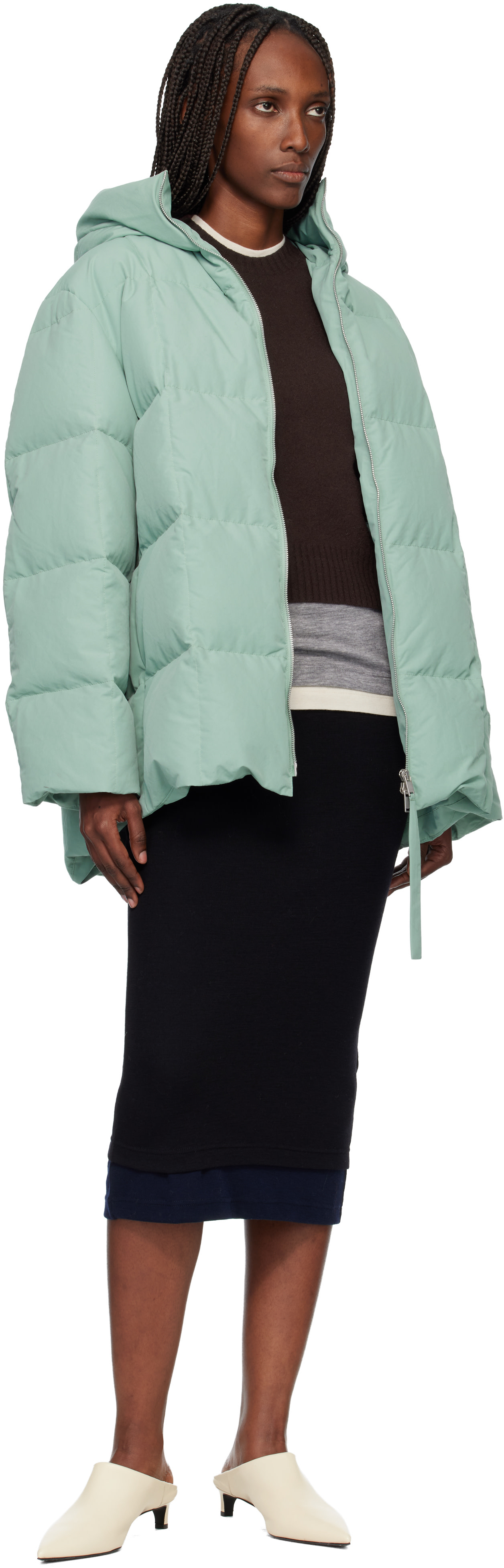 Jil Sander: Green Quilted Down Jacket | SSENSE