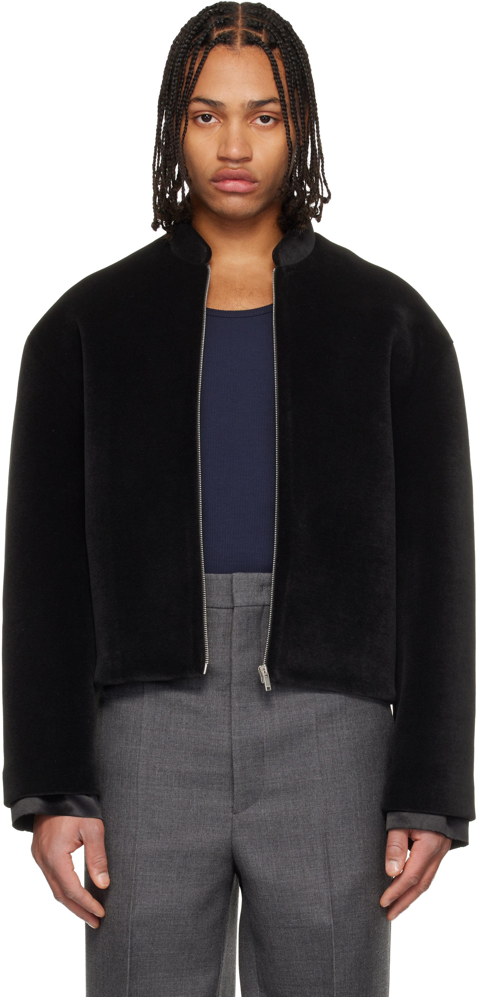 Jil Sander: Black Zip Bomber Jacket | SSENSE