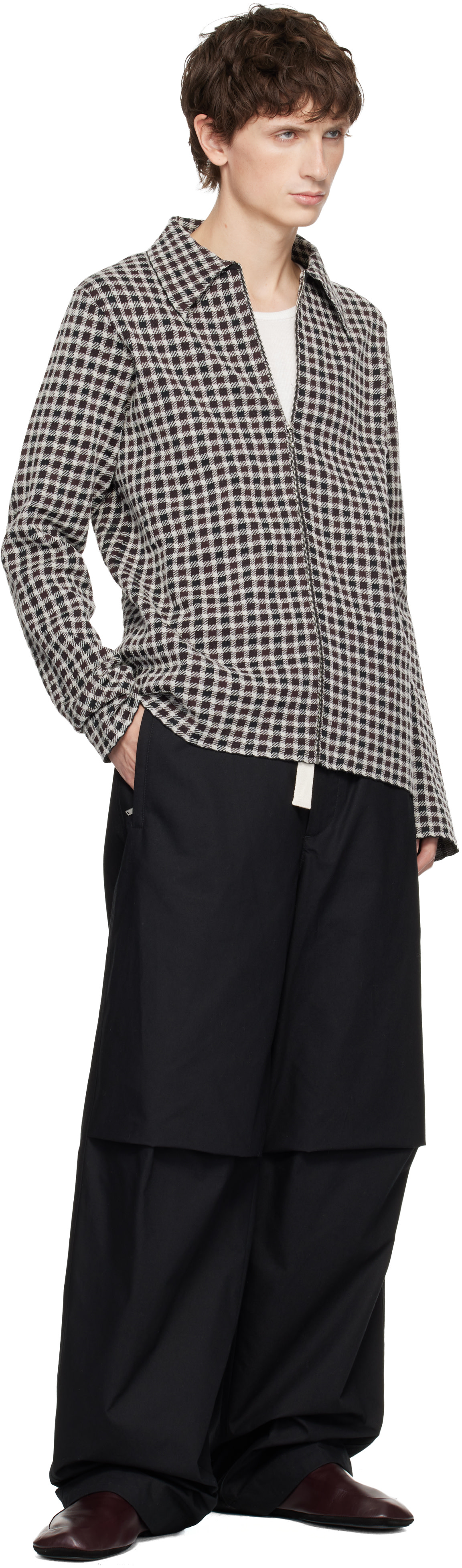 Jil Sander: Gray Wool Blend Zip-Up Shirt | SSENSE Jil Sander: Gray Wool Blend Zip-Up Shirt | SSENSE