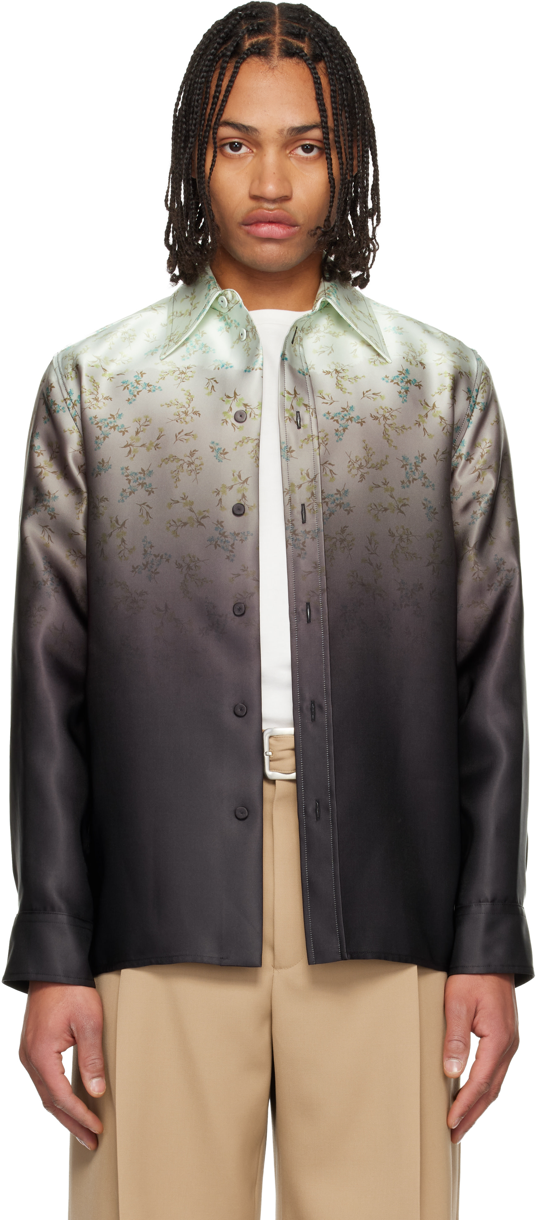 Jil Sander: Green & Black Floral Shirt | SSENSE
