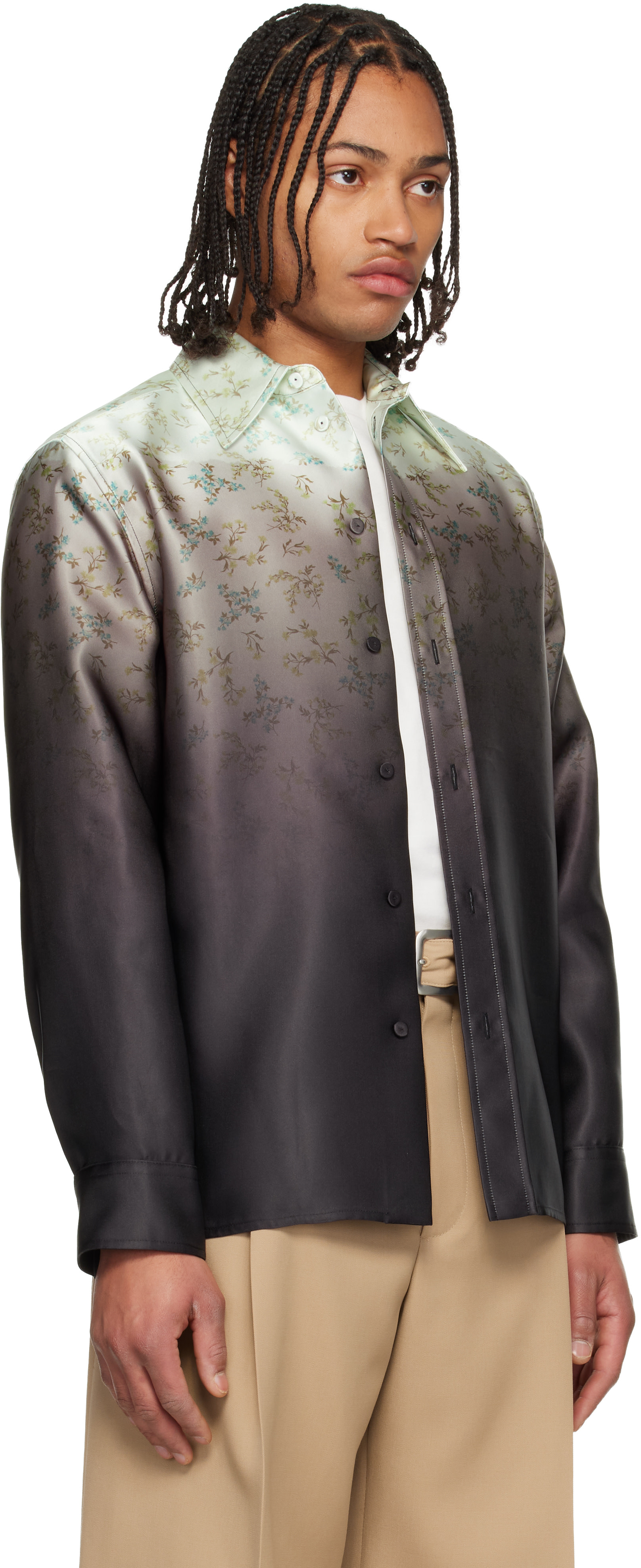 Jil Sander: Green & Black Floral Shirt | SSENSE