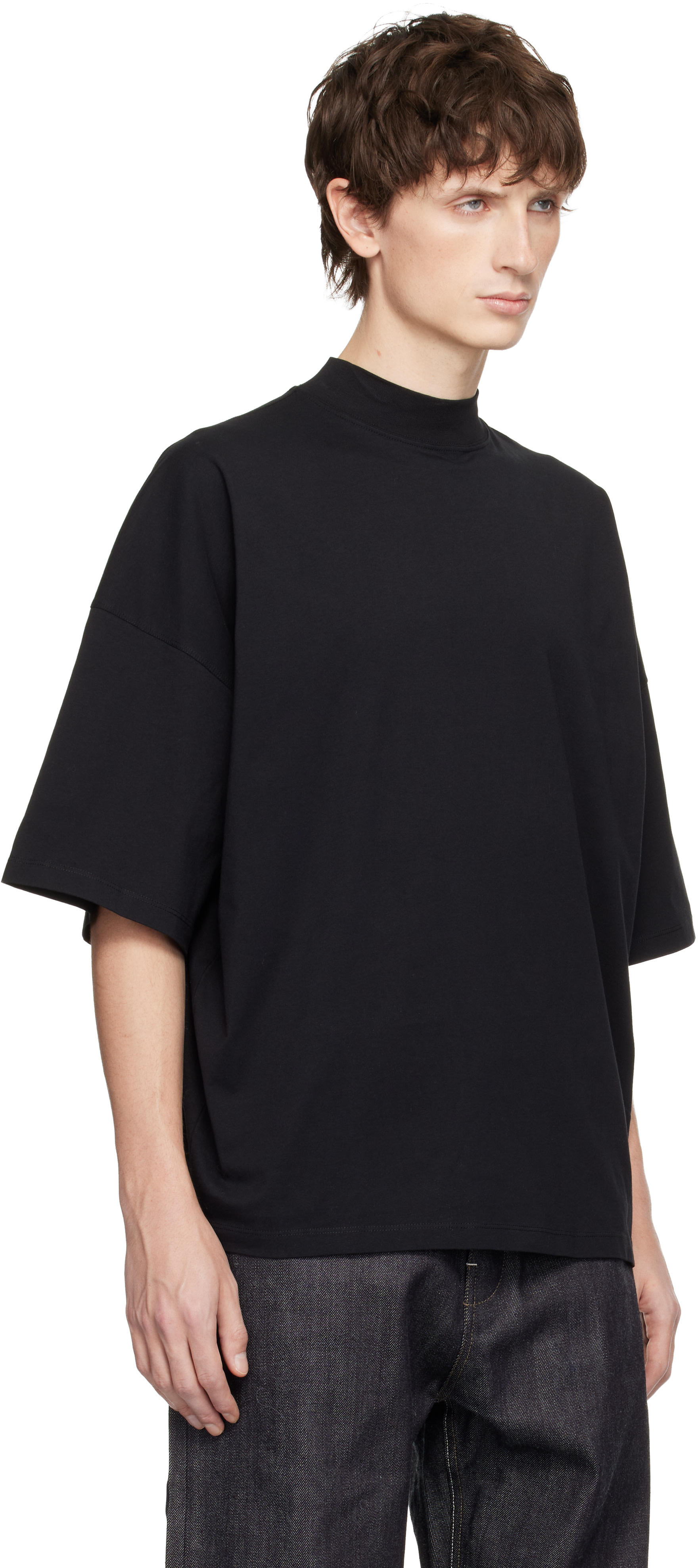 Jil Sander: ブラック コットン モックネック Tシャツ | SSENSE 日本