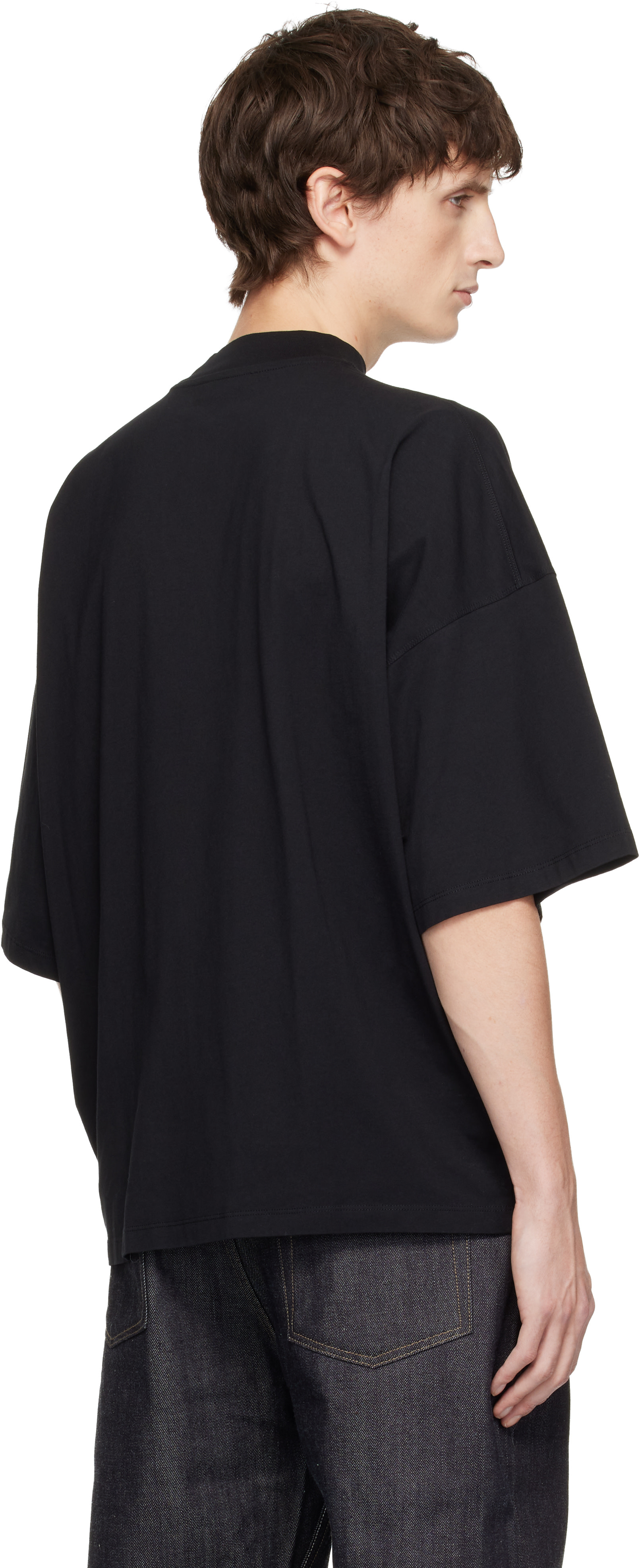 Jil Sander: ブラック コットン モックネック Tシャツ | SSENSE 日本