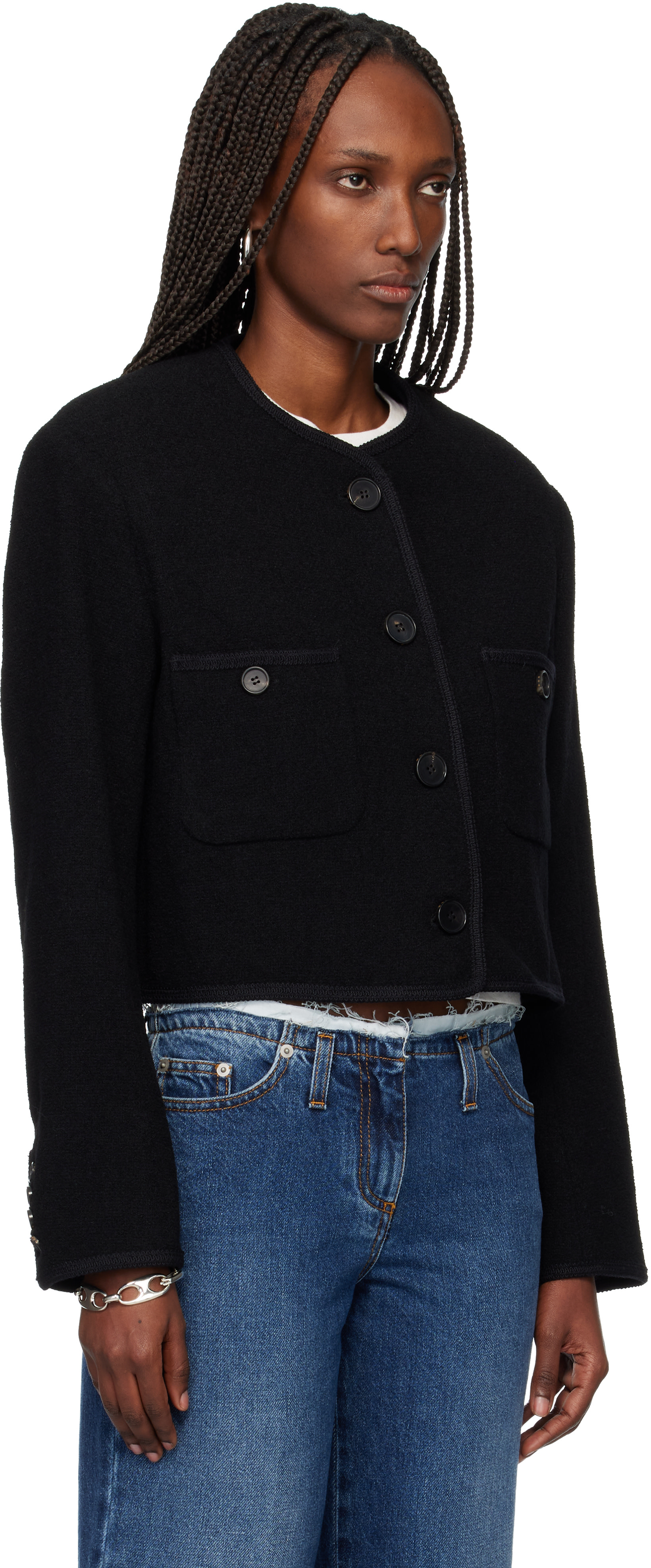 TONYWACK: Black Tweed Cropped Wool Jacket | SSENSE