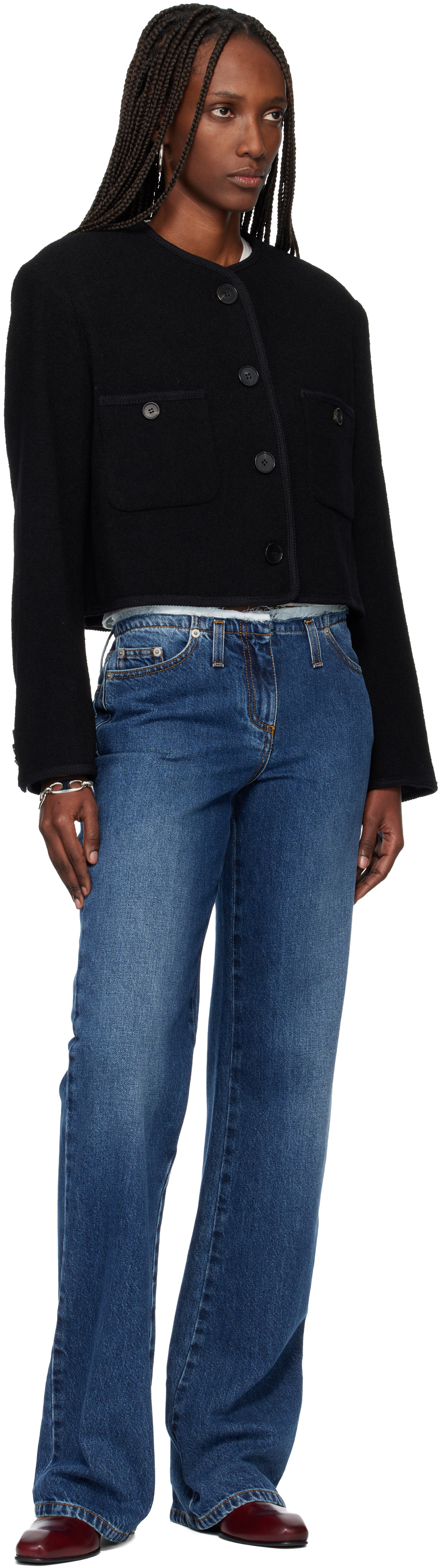 TONYWACK: Black Tweed Cropped Wool Jacket | SSENSE