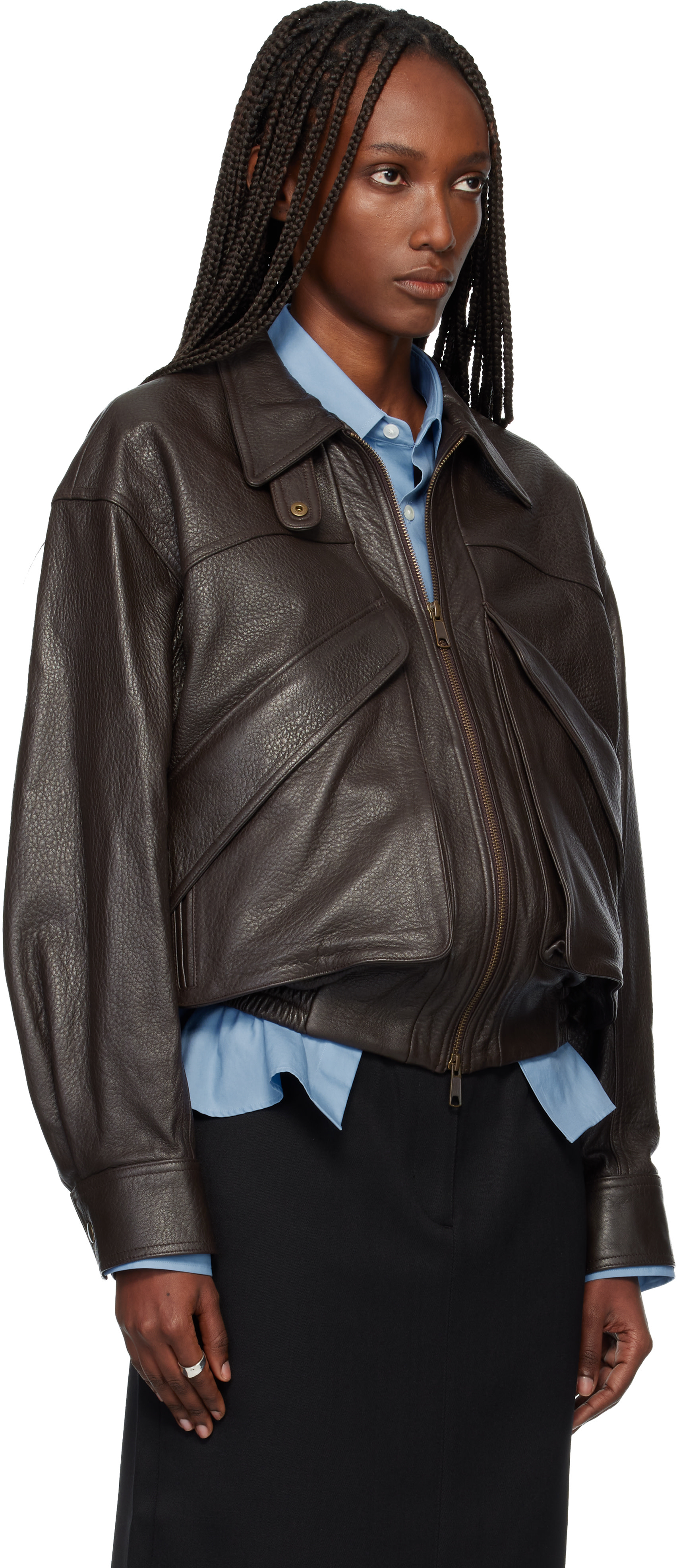 TONYWACK: Brown Lamb Leather Bomber Jacket | SSENSE Canada