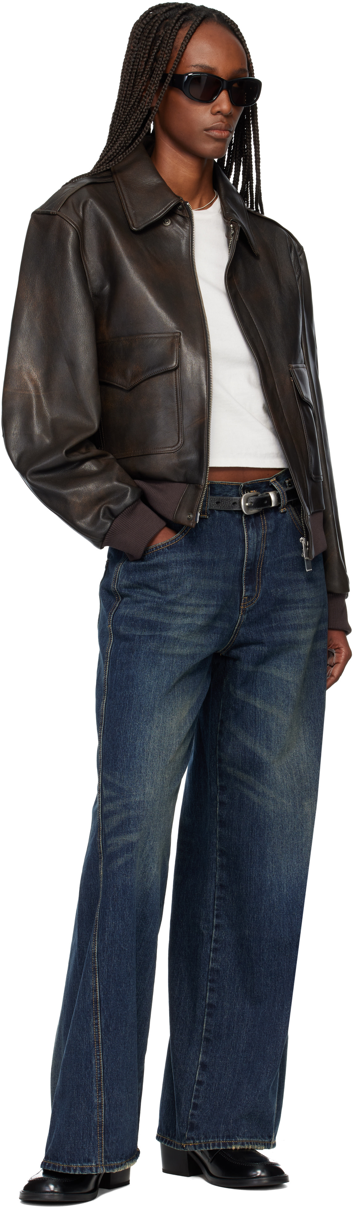 TONYWACK: Brown Goat Leather Aviator Jacket | SSENSE