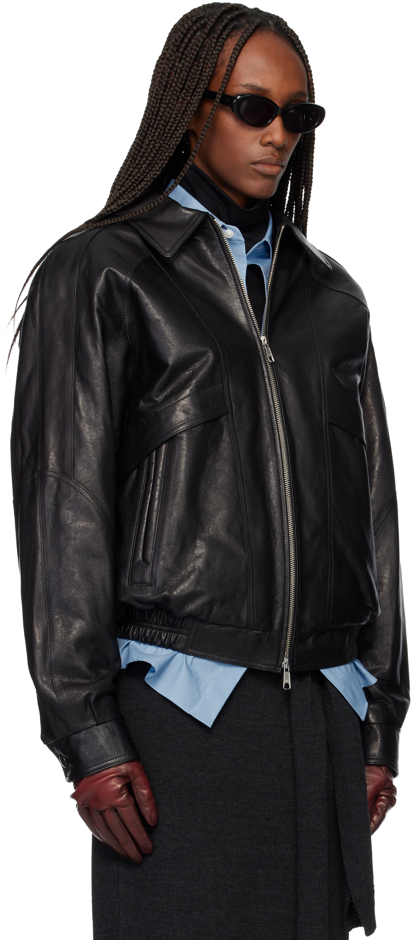 TONYWACK: Black Vegetable Tanned Lamb Leather Zip Jacket | SSENSE