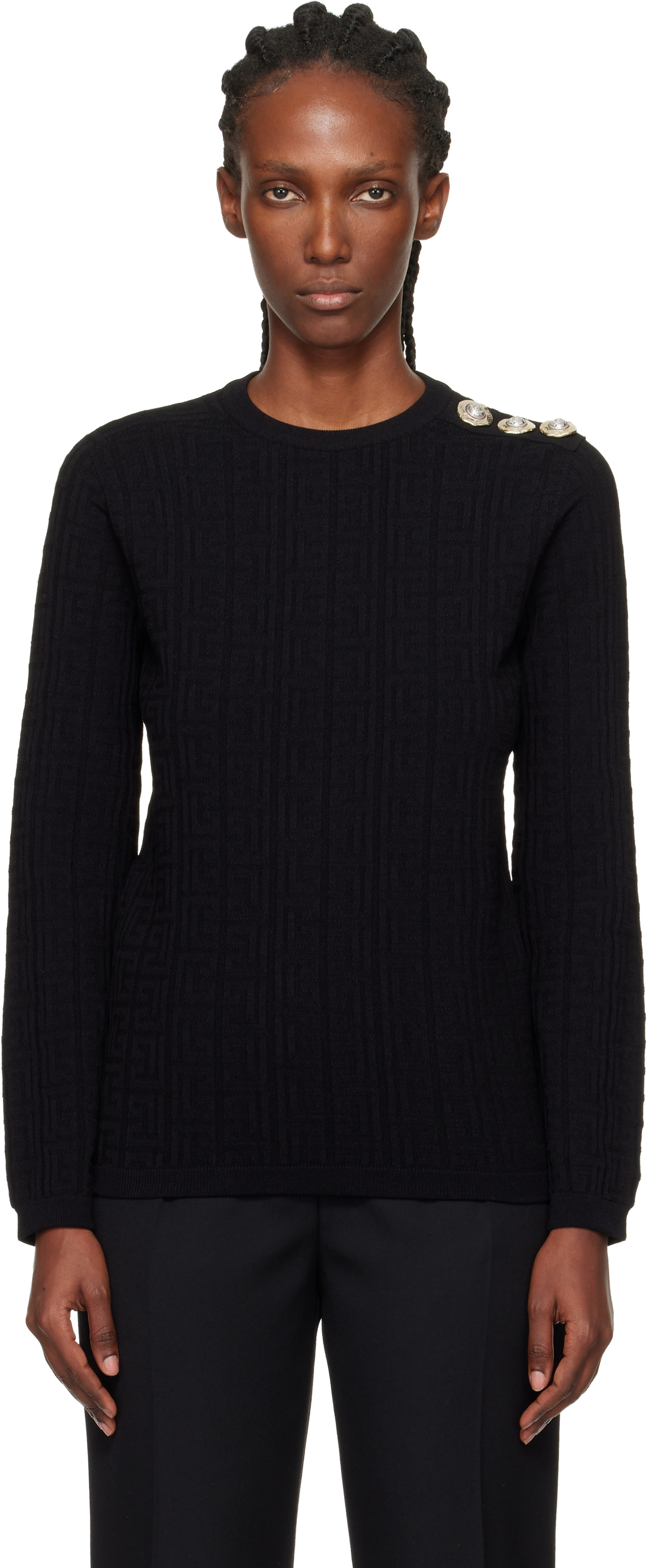 Balmain - Pull noir à monogrammes