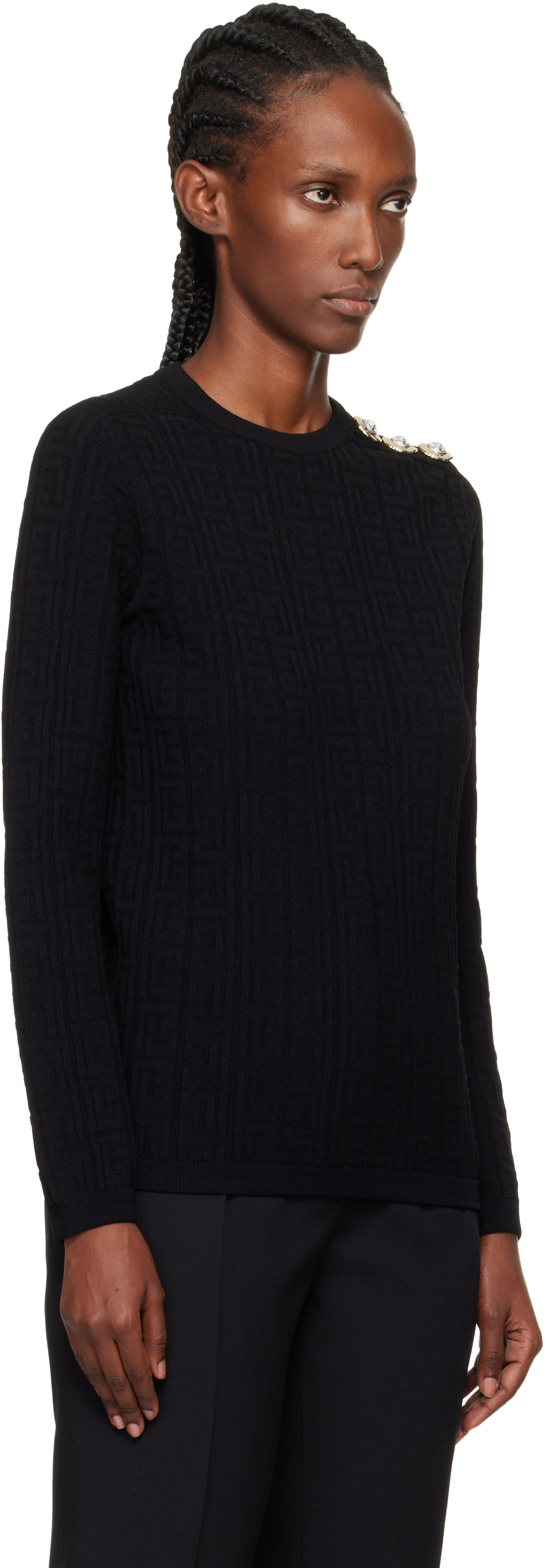 Balmain - Pull noir à monogrammes