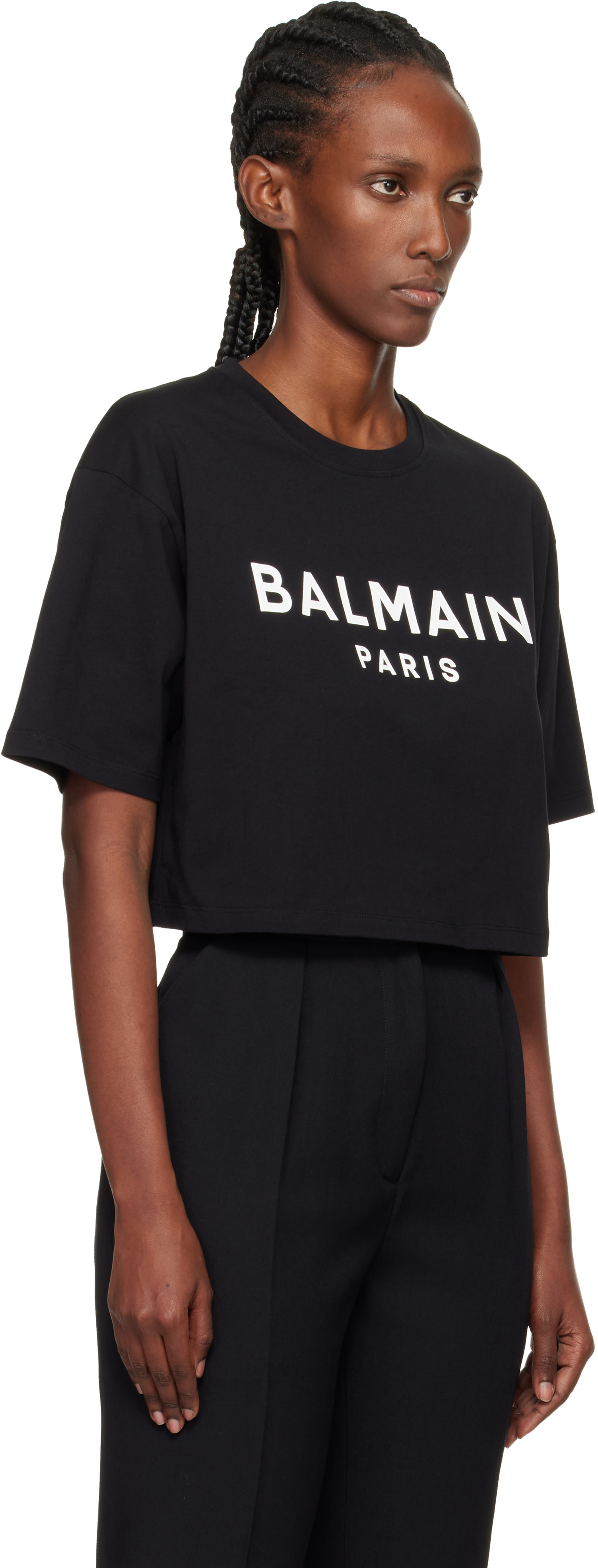 BALMAIN: Black 'Balmain Paris' Print T-shirt | SSENSE Canada