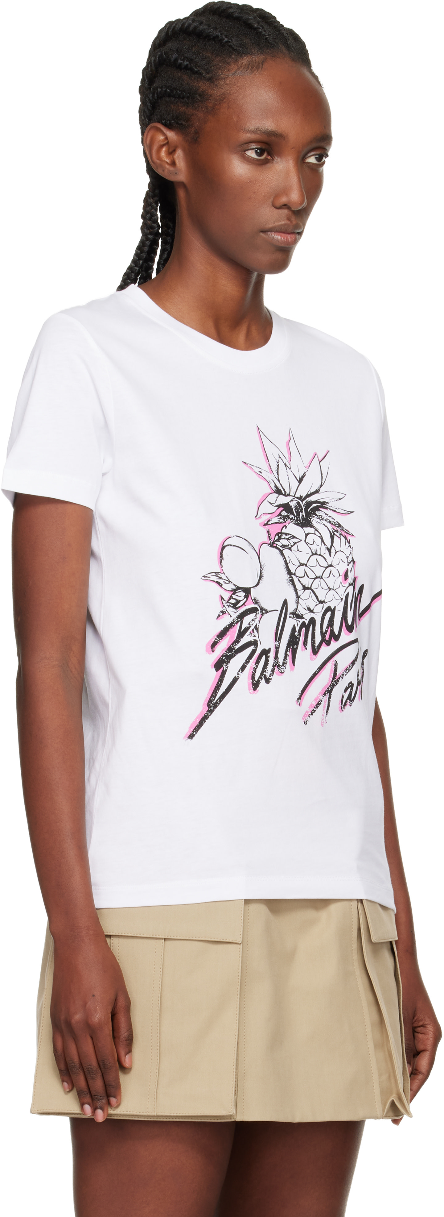 BALMAIN tシャツ　レディース BALMAIN: White Fruits Print T-shirt | SSENSE