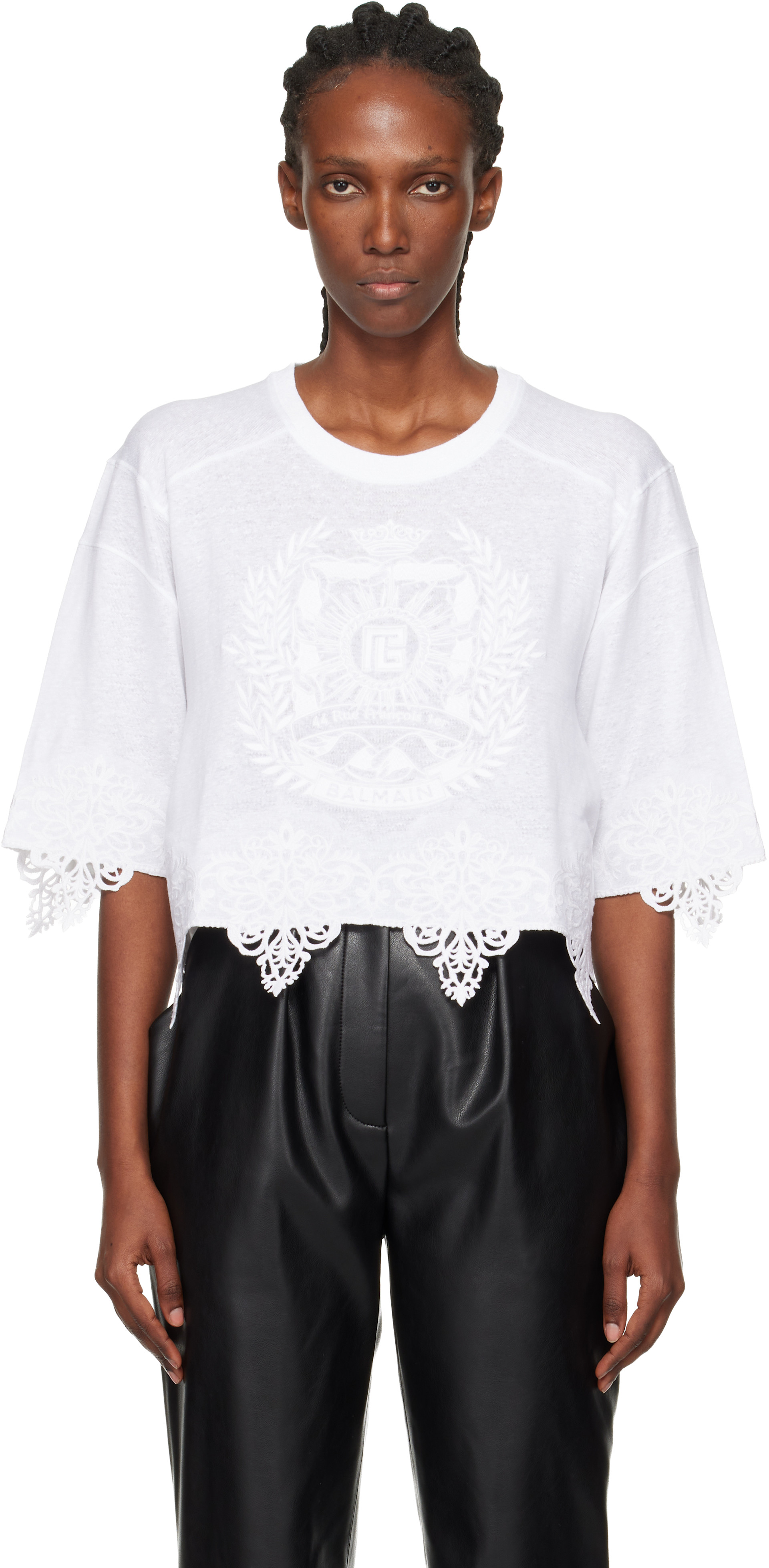 Balmain - T-shirt Emblem Baseball blanc